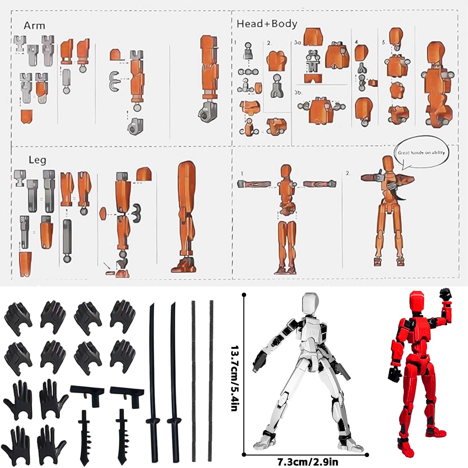 Assembly Completed) 3D Printed Figure T13, Dummy 13 Action Figure, Titan 13 Robot 13 Action Figure Desktop Decorations for Game Lovers
