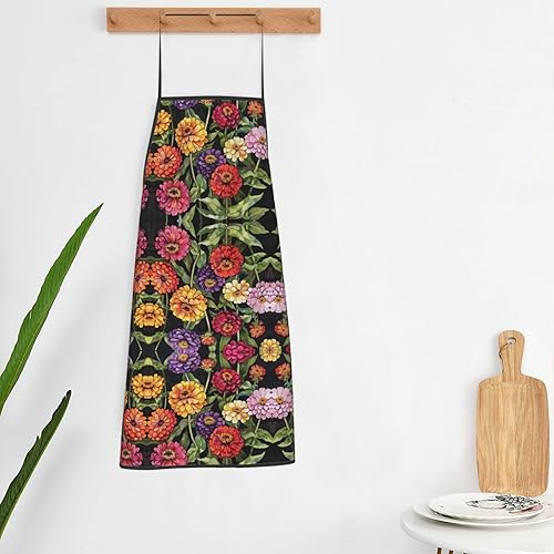 Miniatura 8 de Delantal de pintura de acuarela de flores de zinnia, babero de chef impermeable para hombres y mujeres, delantales de cocina con correa ajustable