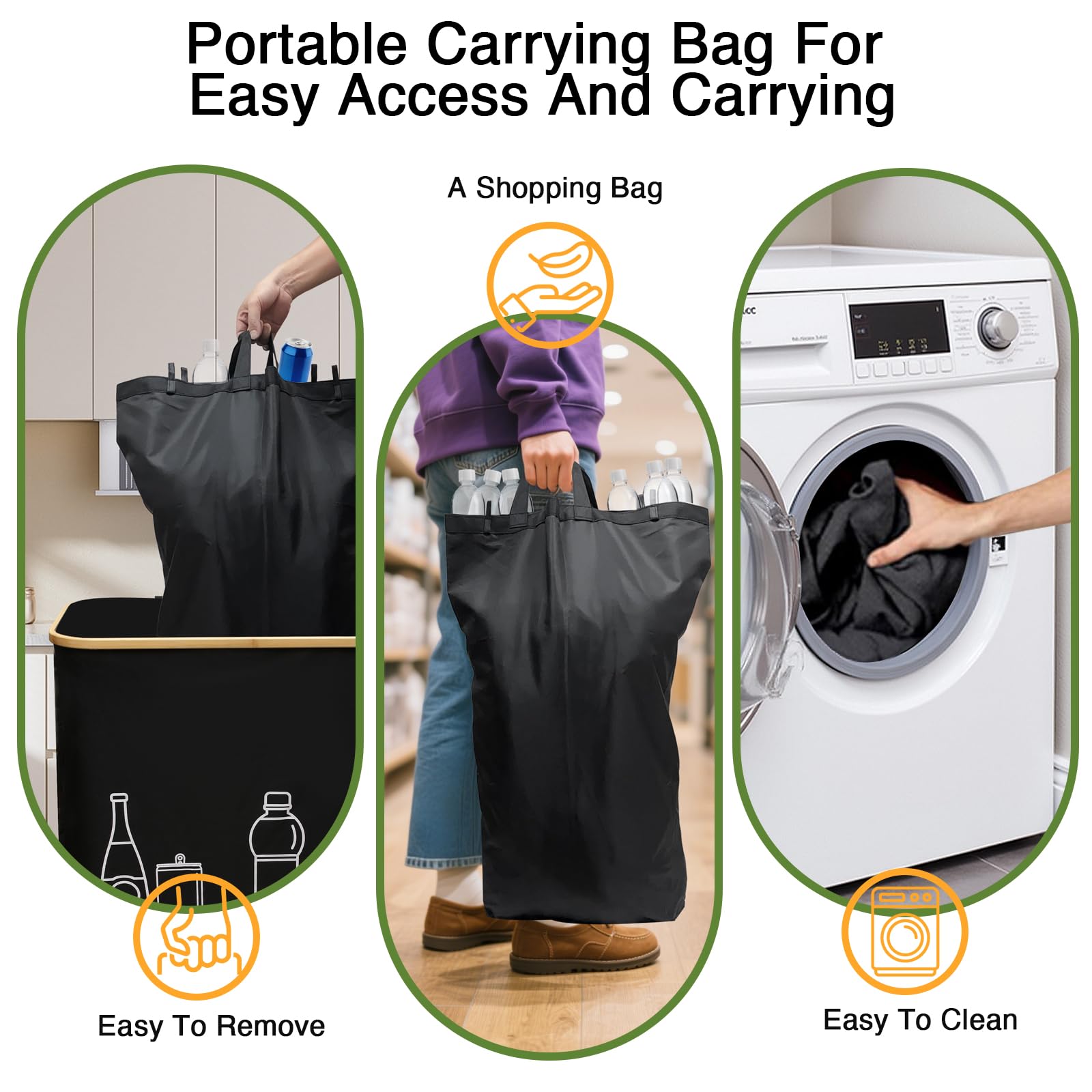 160L Bidoni Differenziata da Interno, Borse Raccolta Differenziata con Coperchio per Plastica e Vetro, Raccolta Differenziata Interno con 2 Borse a Mano per Cucina, Ufficio, Giardino