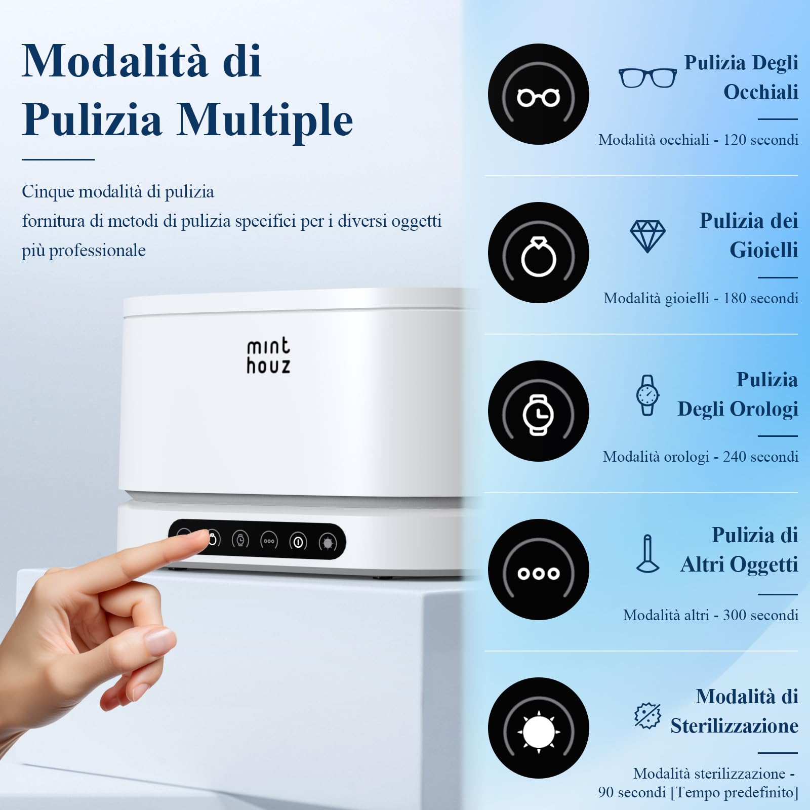 Minthouz Pulitore Ultrasuoni, 48000Hz Ultrasonic Cleaner Lavatrice Ultrasuoni 500ml Vasca Ultrasuoni per Pulizia Occhiali, Gioielli, Protesi dentali, Orologi, Anelli, Collane