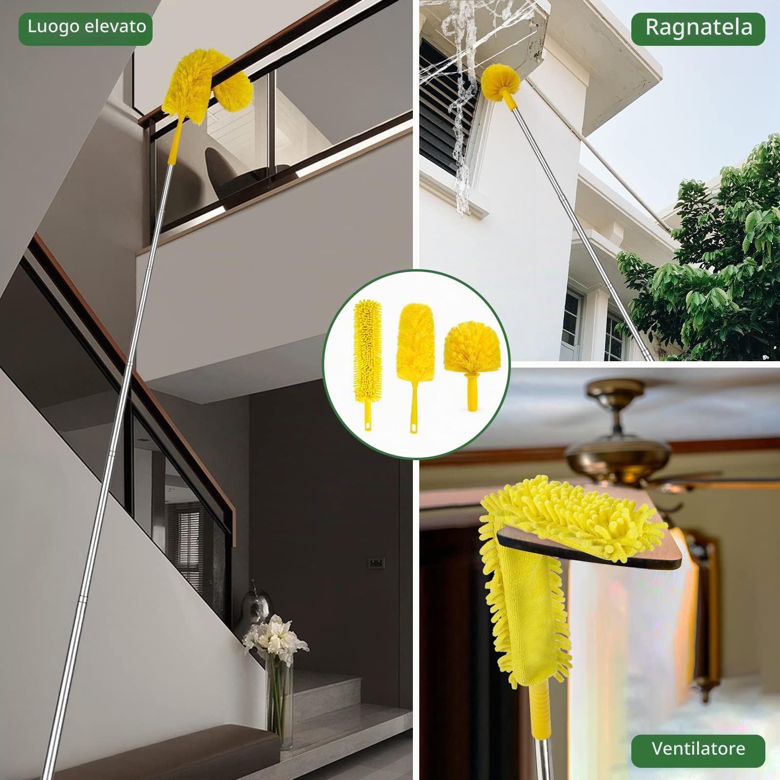 Newliton,Kit di spolverino ad alta portata da 17 piedi con asta di estensione da 2 a 9 piedi, 3 in 1 in ciniglia a soffitto alto, spolverino ragnatela, per interni ed esterni