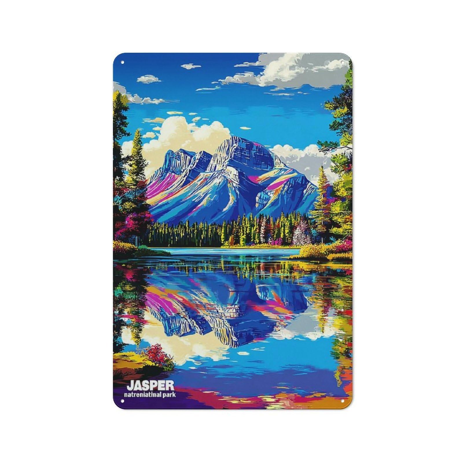 Junmoney Jasper National Park Reflections Metal Wall Sign 30X20cm, Retro Decor For Hallway Wall, For Wall Display Collectors