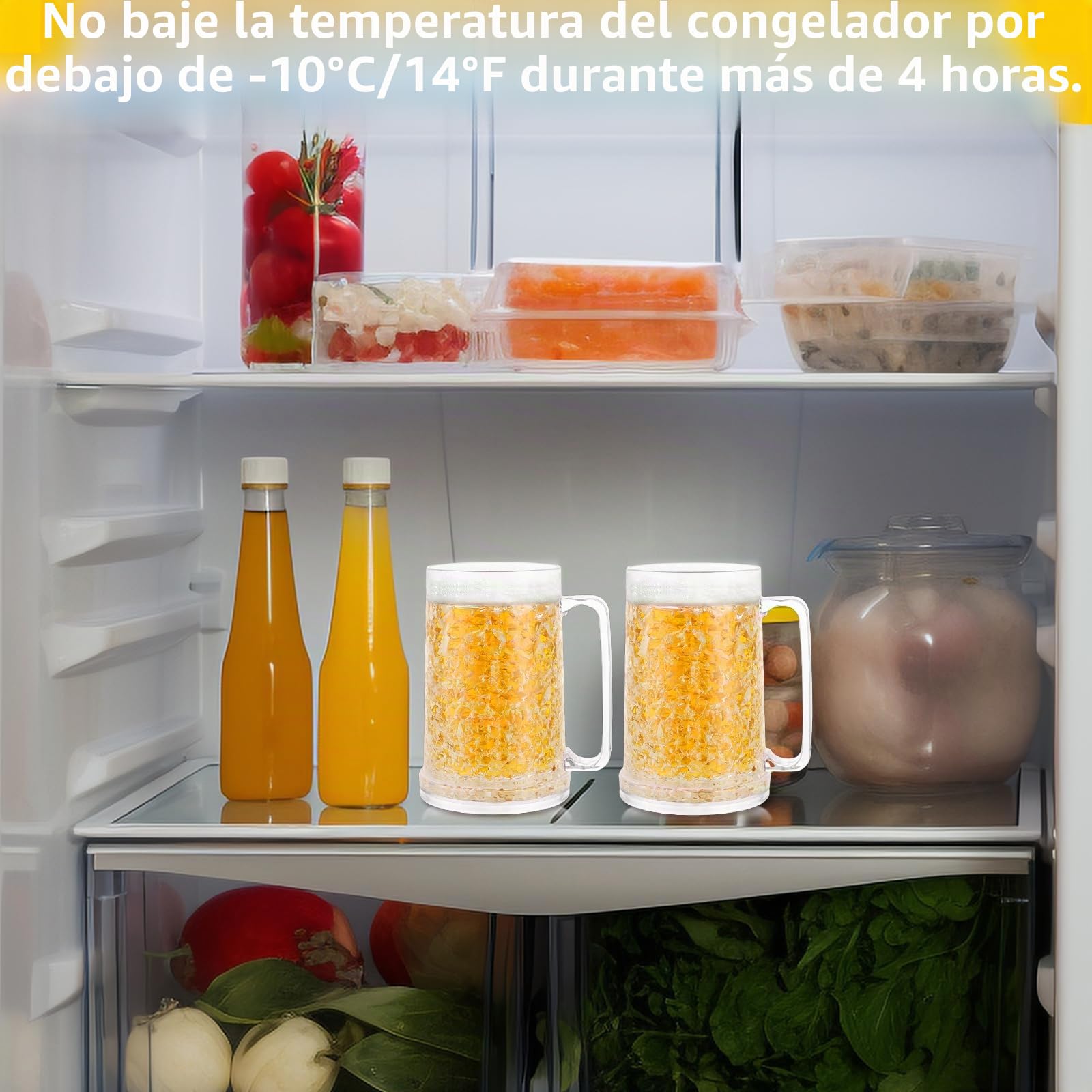 Juego de 4 Vasos Cerveza con Efecto Hielo, Jarra para Congelar de 450ml con Diseño de Doble Capa Jarra Cerveza Para bebidas, cerveza, envases de bebidas frías