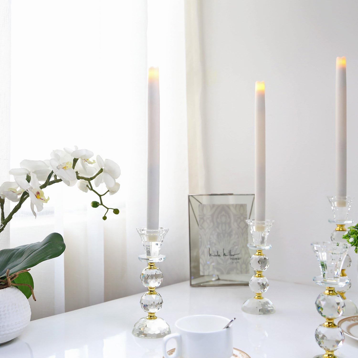 LED Flameless Taper Candle with Timer, 9" Dripless Battery Operated Candle for Table Centerpiece, Pack of 3 (White) : Everything Else