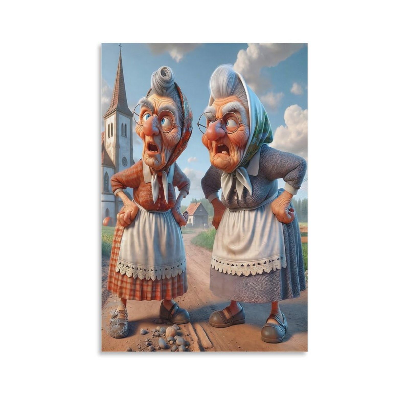 DHBANEIOK Elderly Women Cartoon_2 Wall Decor Poster Canvas Prints Picture Modern Wall Art Picture Wall Hanging for Bedroom Living Room Decor 20x30inch(50x75cm)