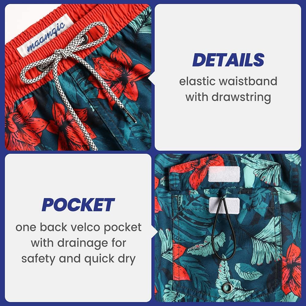 maamgic Mens Boys Short 80s 90s Vintage Swim Trunks with Mesh Lining Quick Dry Swim Suits Board Shorts - Image 5