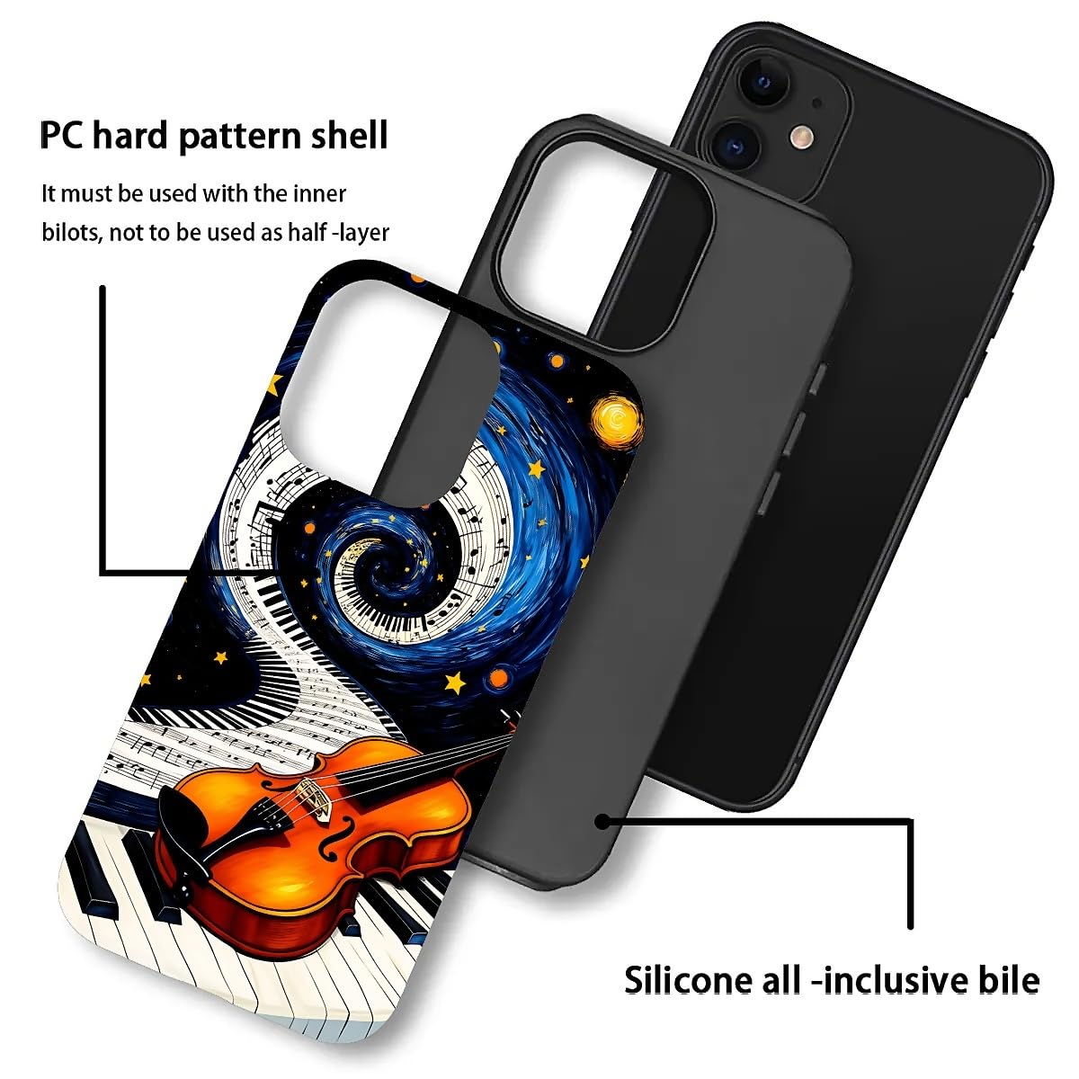 Funda para iPhone 11, diseño de violín de piano, funda mate para teléfono, funda de silicona líquida, resistente a los impactos, antiarañazos y a prueba de golpes