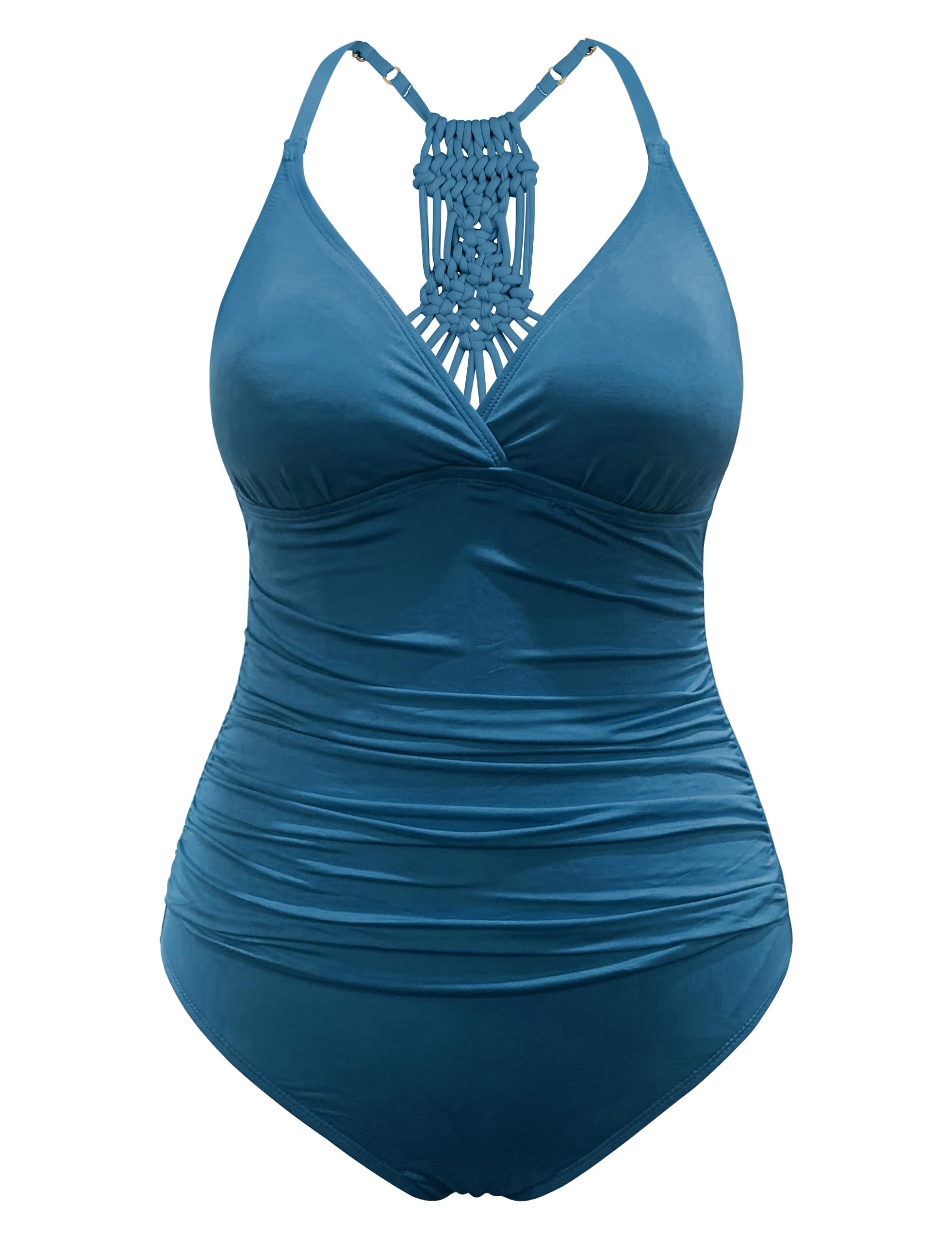 Hilor Women's Tummy Control One Piece Swimsuits Halter V Neck Push Up Slimming Bathing Suits Ruched Swimwear