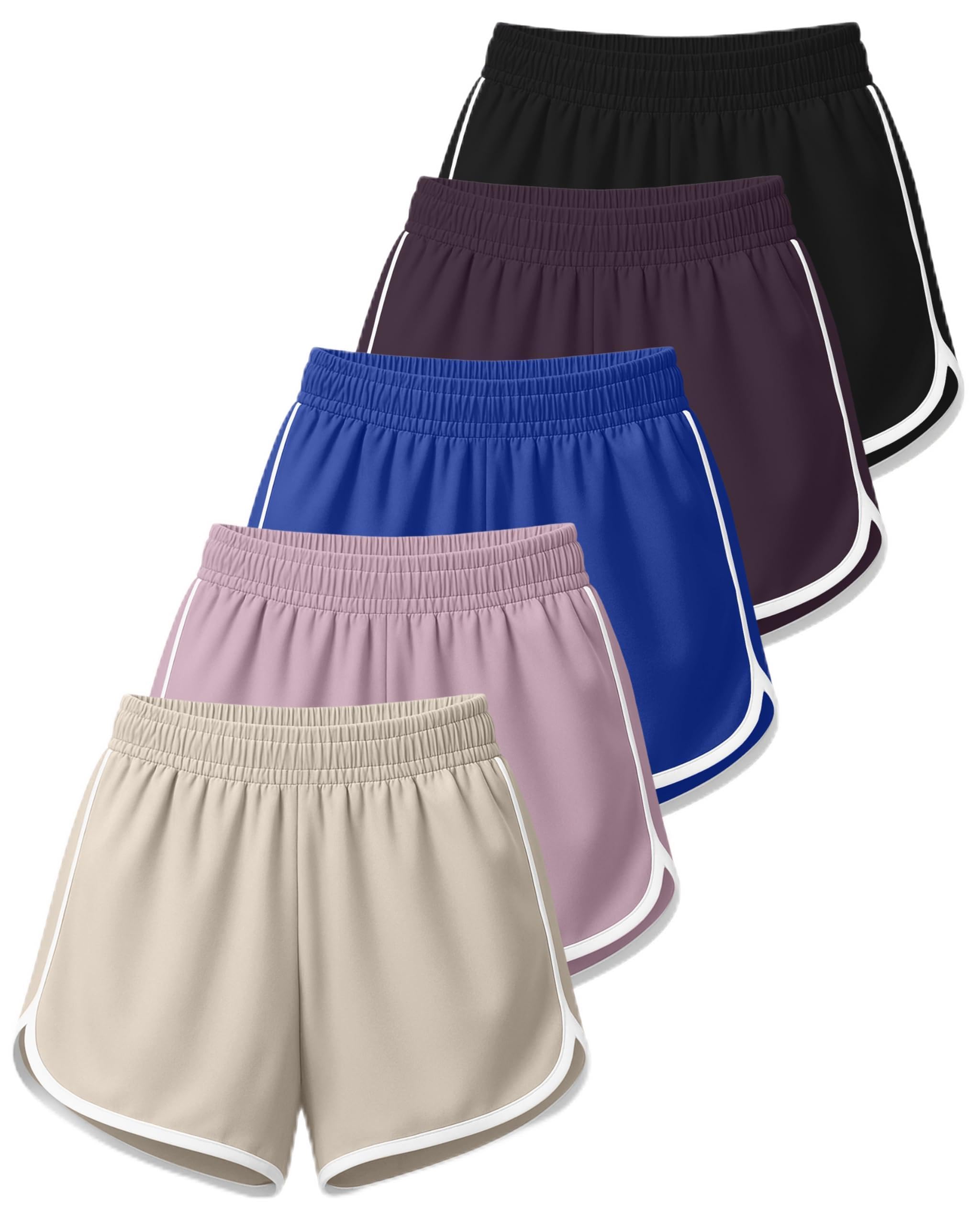 Real Essentials 5 Pack: Women’s Dry-Fit Dolphin Shorts – Athletic Running Workout Gym Lounge Active Casual (Plus Available)