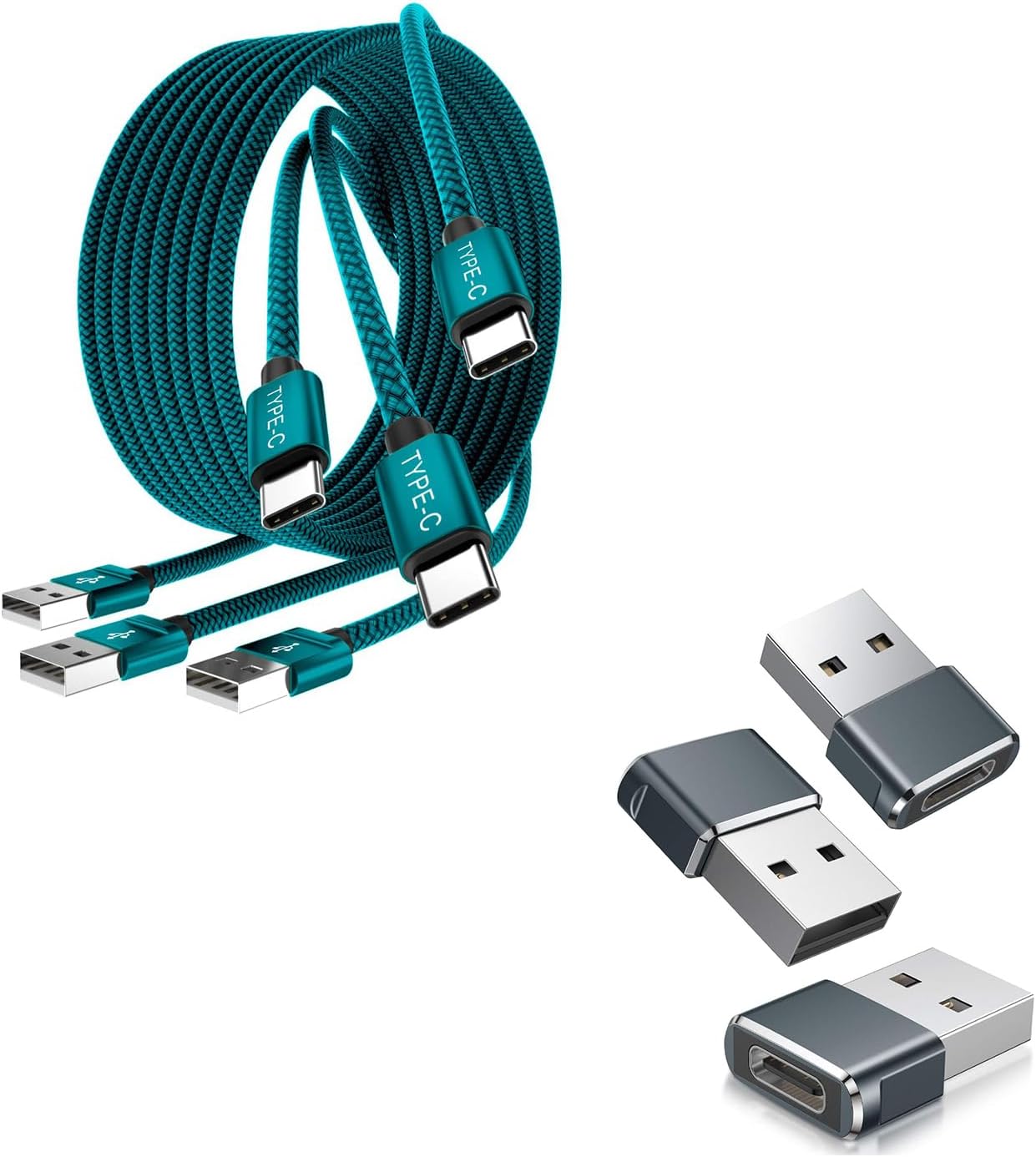 Basesailor USB Type C Charger Cable 3Pack with USB to USB C Adapter 3Pack,Type C