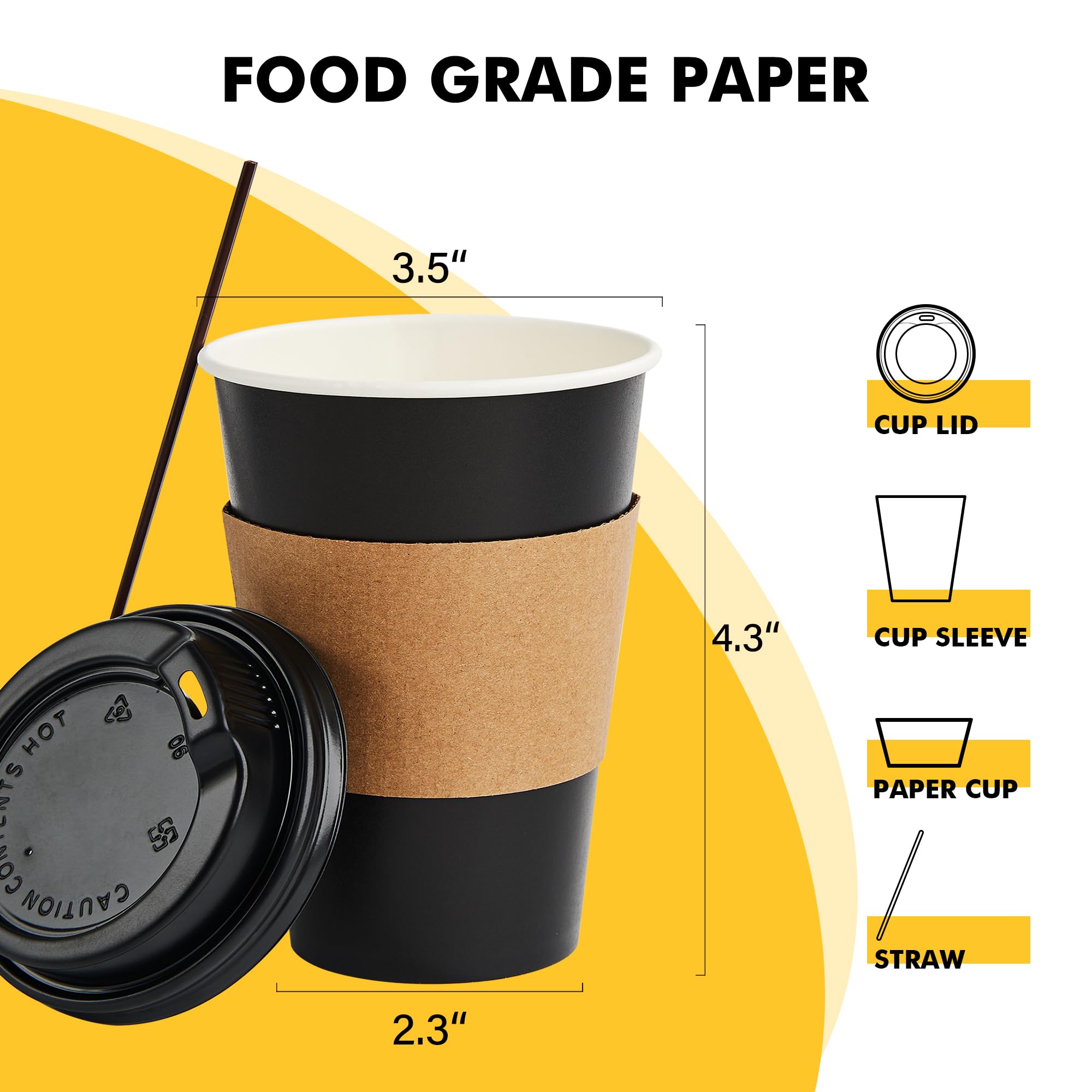 RACETOP Coffee Cups with Lids 12 oz 100 Pack, Black Cups with Sleeves — Amazon image 2