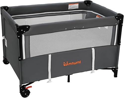 Miniatura 3 de MTWML Cuna portátil para bebé, cuna 3 en 1 y patio de bebé y cambiador con ruedas, configuración de 1 segundo y centro de guardería plegable con
