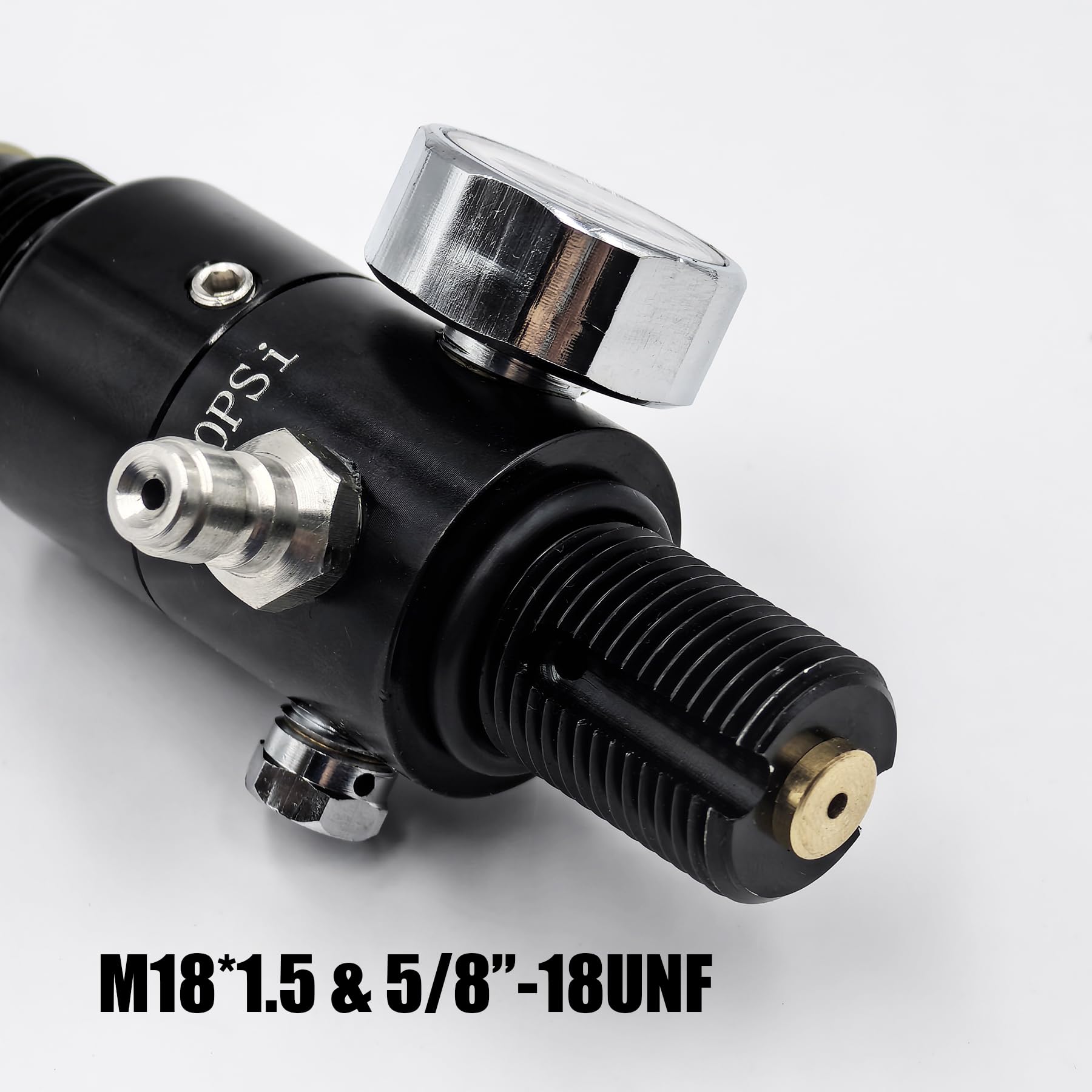 Vanne de régulation de pression (réducteur de pression) pour bouteilles de gaz comprimé à pression constante. Puissance d'entrée maximale : 310 bar/4500 psi. M18*1,5 ou 5/8"-18UNF (M18*1.5, 1800psi)