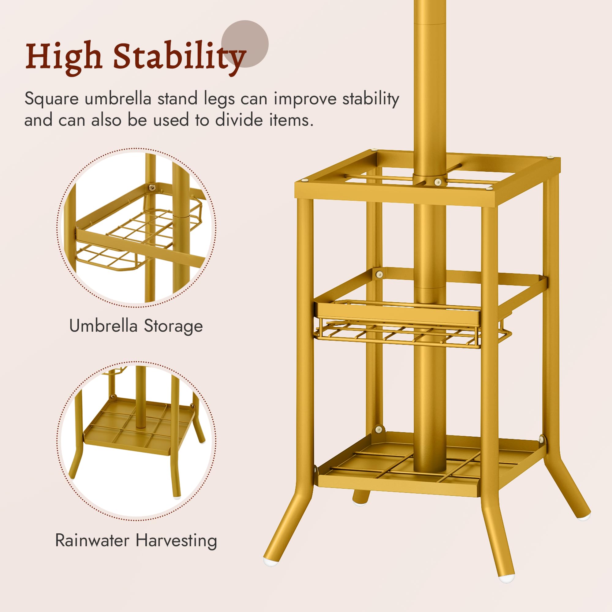 FAVOOSTY Garderobenständer mit Schirmständer, Kleiderständer mit 12 Hooks, Jackenständer Stehend, Coat Rack, Garderobe ständer für Wohnzimmer, Schlafzimmer Weiß (Gold)