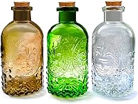 MiDanggu Set of 3 Antique Vintage Glass Apothecary Bottles with Cork Lids - Decorative Vases, Spice Jars, Spell Bottles for Home Decor & Witchcraft
