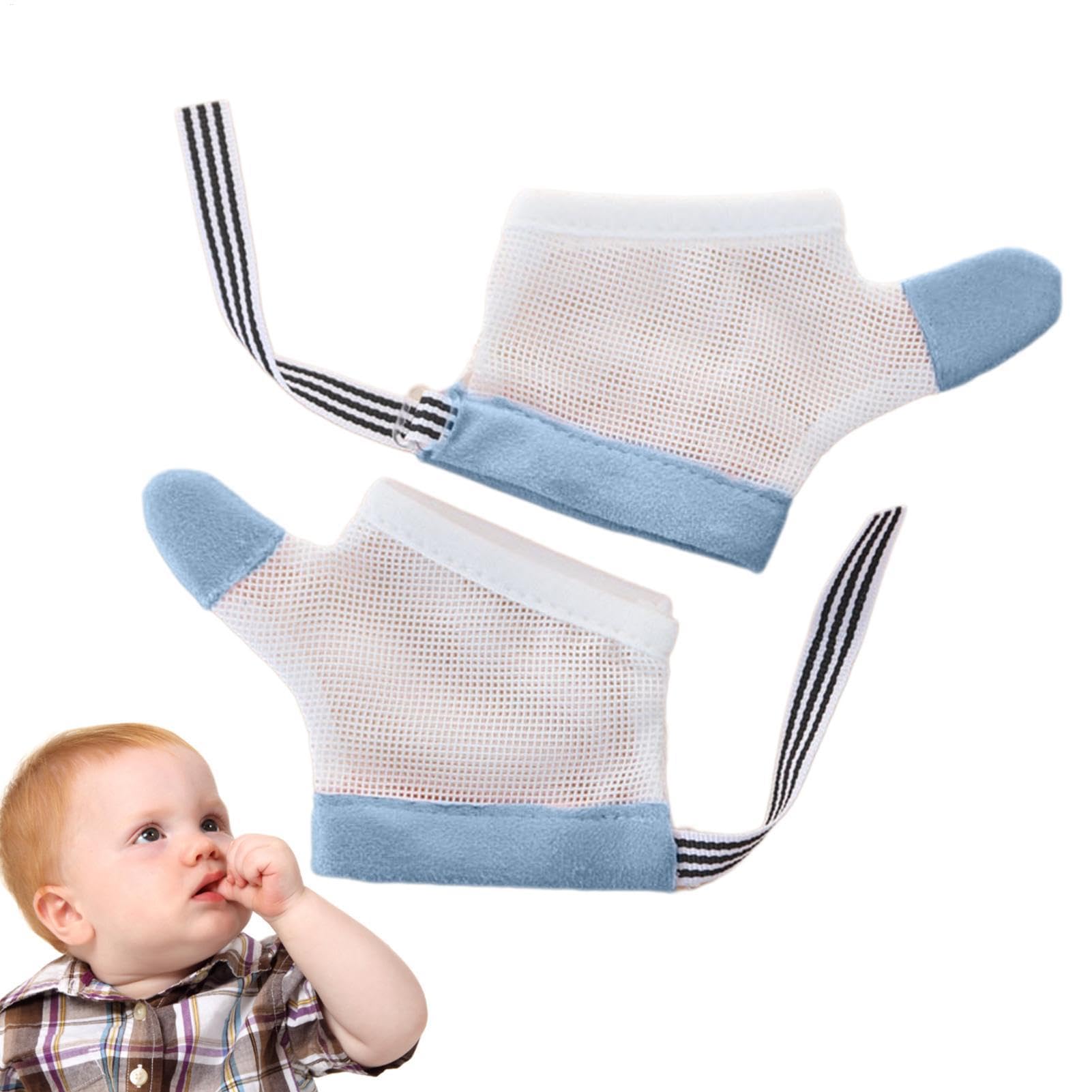 2 Pairs Nail Biting Prevention for Kids Gloves, Finger Sucking Guard Toddler, Baby Soft Mesh Fabric Glove with Wrist Band, Breathable, Quick Drying, No Scratch Kit for Kids, Assorted Color, S/M/L