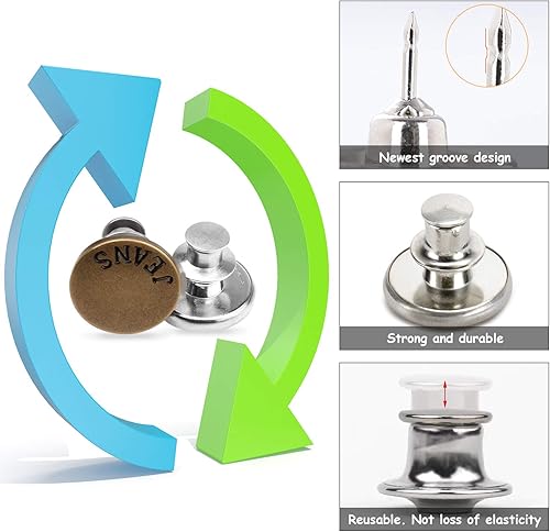 Miniatura 7 de TOOVREN 8 juegos mejorados de botones para pantalones de mezclilla sueltos, sin coser, sin herramientas, reemplazo de apriete de botón de jean 8#A