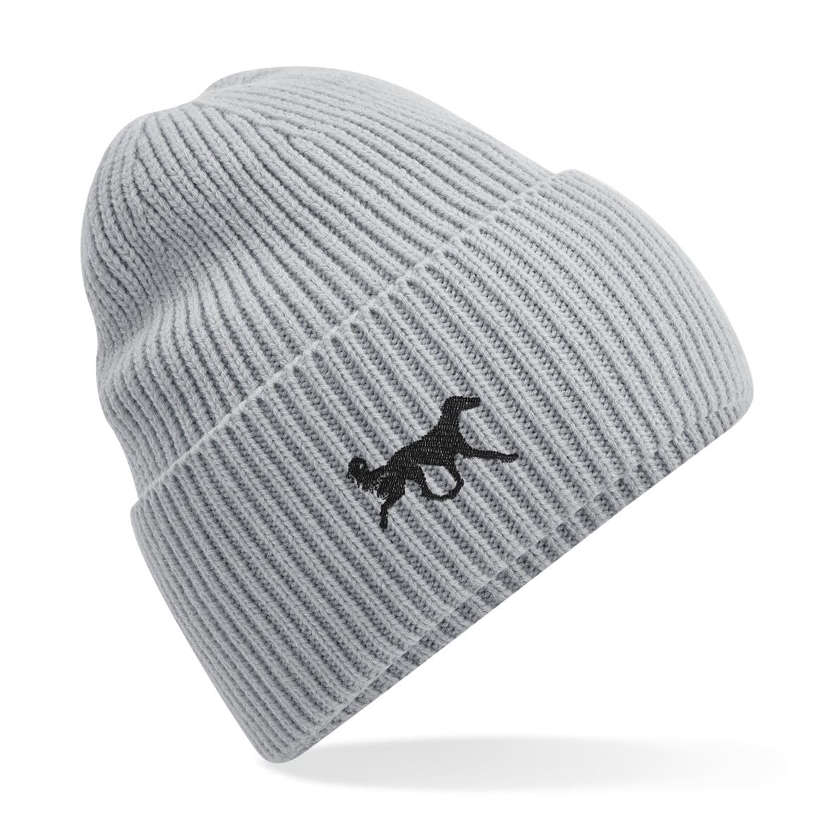 The House Of Dog: Saluki Owner Gift. Oversized Cuffed Beanie Ski Hat. Grey
