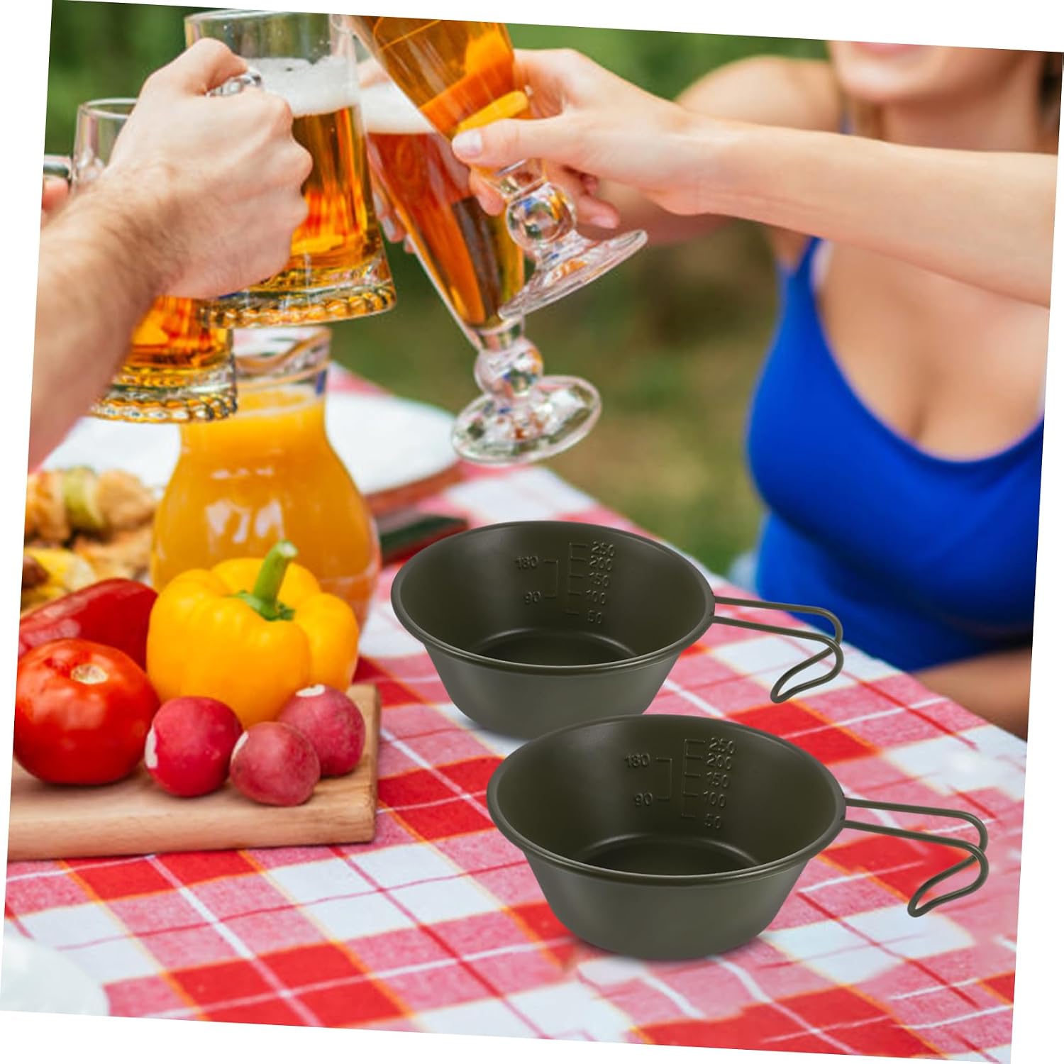 GANAZONO Camp Outdoor Stainless Steel Salad Bowl Handle Multi-purpose Leakproof Bowl for Soup Water Cup