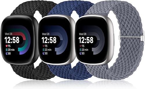 Ouwegaga Paquete de 3 bandas elásticas compatibles con Fitbit Versa 4Fitbit Versa 3Fitbit SenseFitbit Sense 2 bandas para mujeres y hombres, correa
