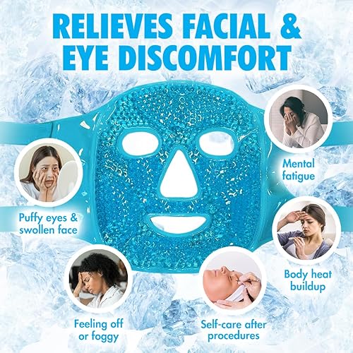 Miniatura 2 de Perfect Remedy Paquete de hielo facial, máscara facial reutilizable de hielo frío y caliente, compresa de gel para ayudar con ojos hinchados y