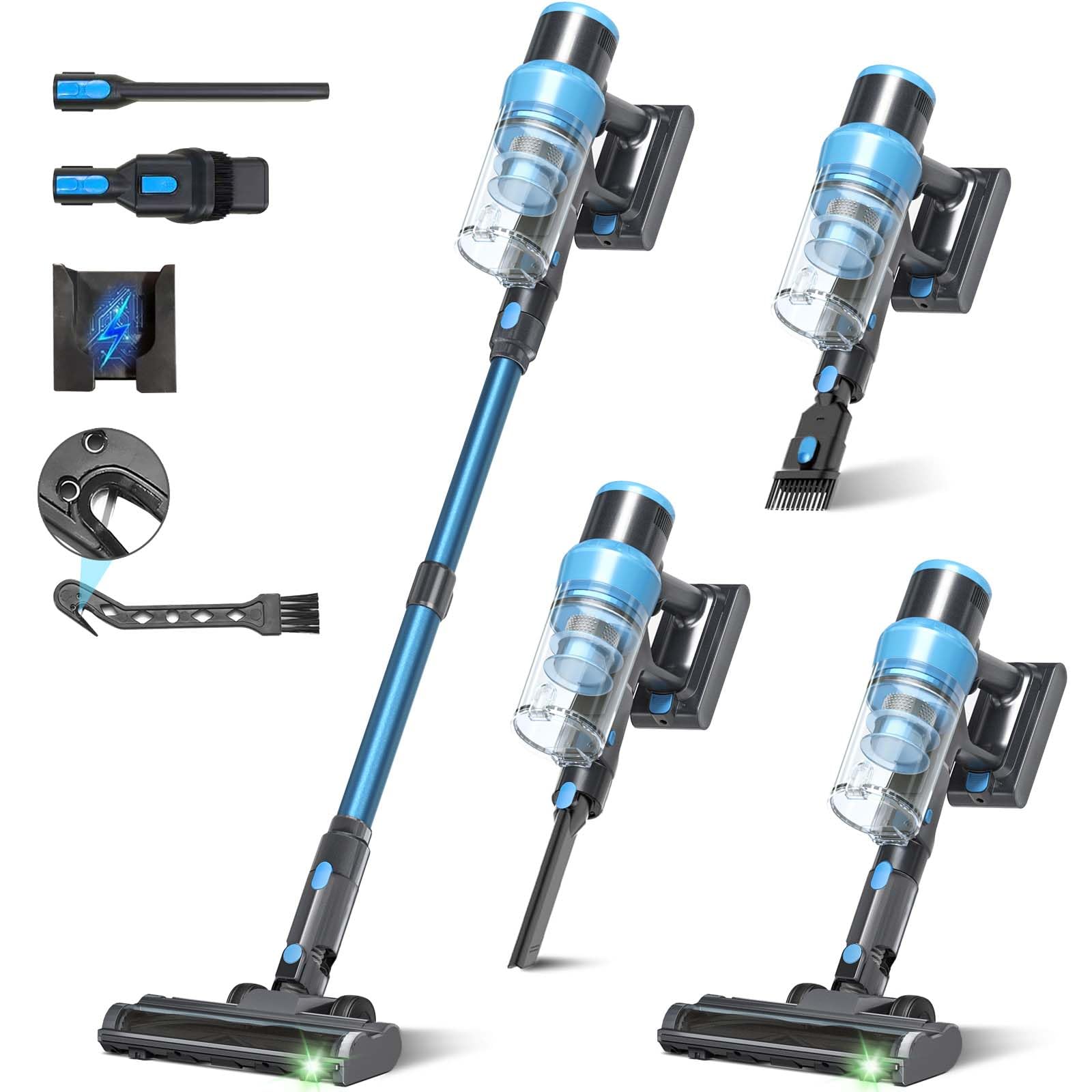 Cordless Vacuum Cleaner Max 580W 55kPa 60mins Powerful Lightweight Rechargeable Stick Vacuum With Anti Tangle Green Light Self-Standing