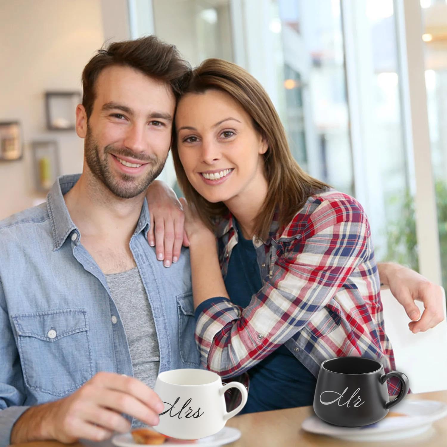 McBecdy Mr and Mrs Mugs Set of 2-400ml Mr & Mrs Coffee Mugs with Spoon - Image 2