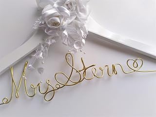 Personalized Bride Hanger for Wedding Dress With White Satin Flowers
