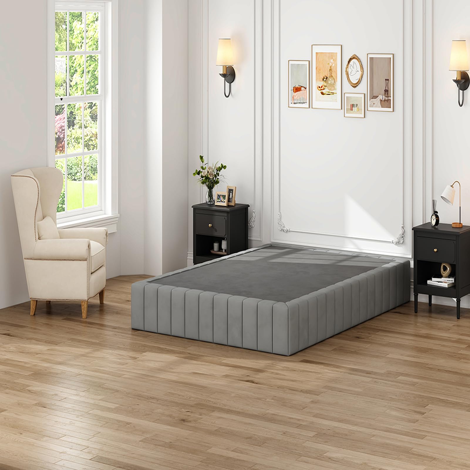 AROMUSTIME Box Spring for King Bed, 9 Inch High Profile Metal Box Springs with Upholstered Fabric Cover, Easy Assembly,Noise Free