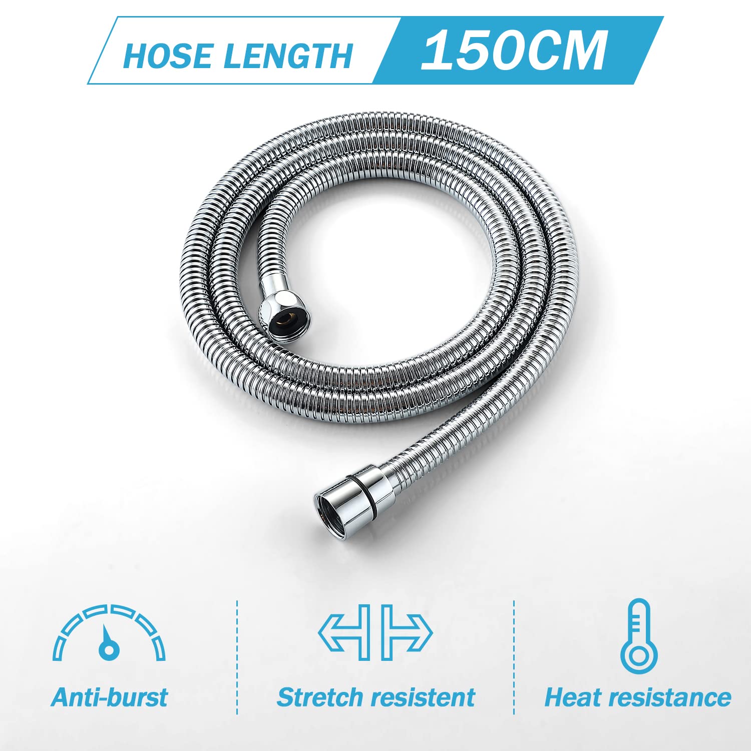 Manguera de ducha flexible de acero inoxidable de 1,5 m, manguera de ducha anti-torsión antiarrugas, accesorios de latón, conectores universales G1/2",