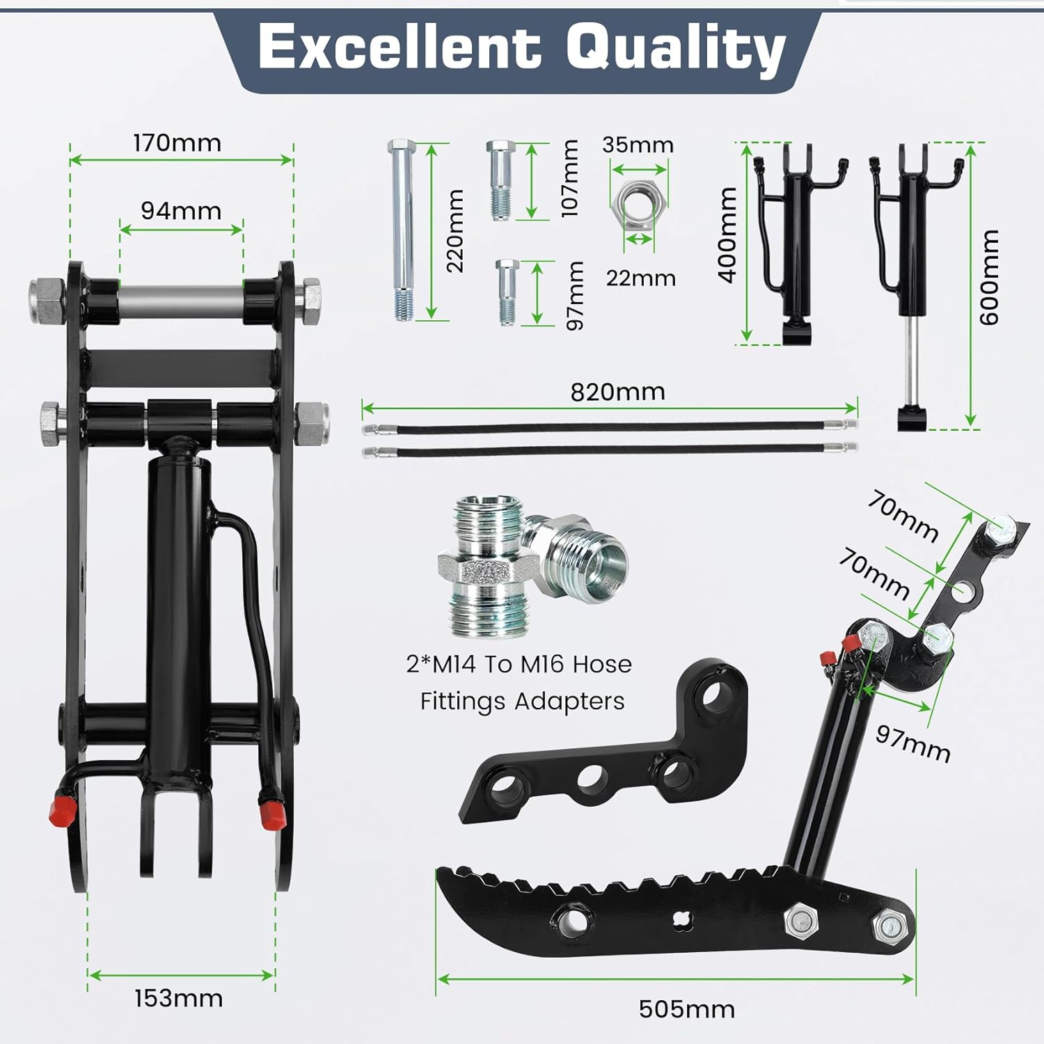 Mini Excavator Hydraulic Thumb,Compatible with Typhon&Agt Mini Excavators under 3 Tons,3-Hole Hydraulic Thumb for Chinese and L-Bracket Classic Mini Excavators,with L-Shaped Bracket&2 Hydraulic Hoses