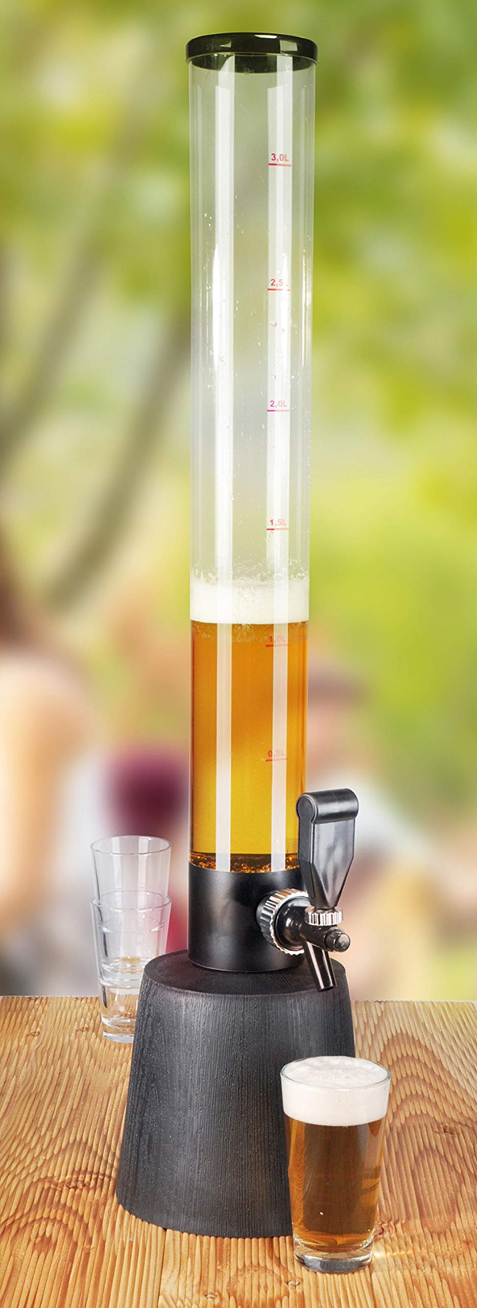 Relaxdays drankdispenser benzinepomp, grappige biertap met kraantje, biertoren tafelmodel, metaal, 900 ml, zilver