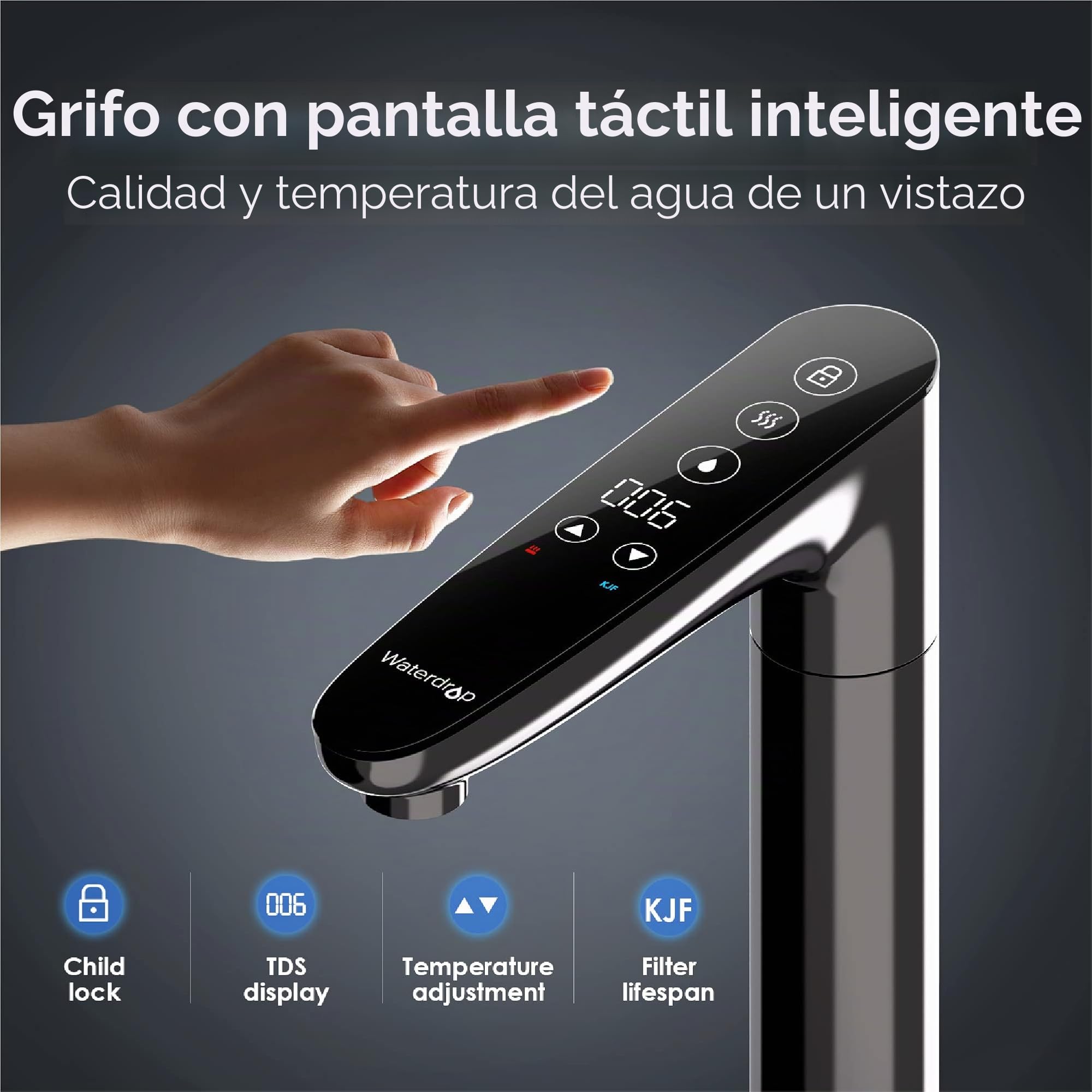 Waterdrop Sistema Dispensador de Agua Caliente Instantánea por Ósmosis Inversa, 600 GPD, sin Tanque, 2:1 Puro a Drenaje, Bajo el Fregadero, Reducción de TDS, Grifo LED Inteligente, WD-K6/WD-KJ600