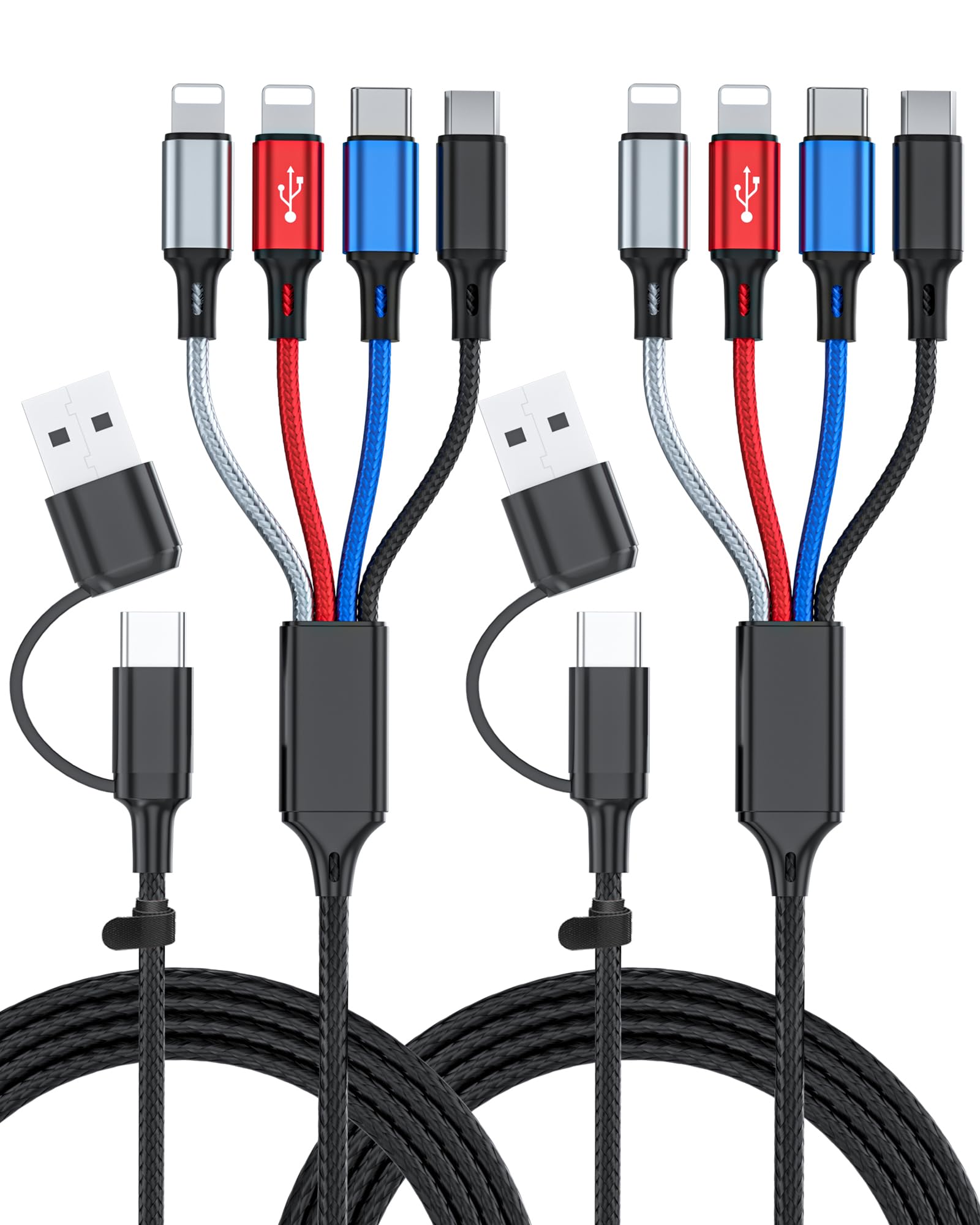 seynli (2-Pack 6-in-1 Multi Charging Cable 6ft, Charging Cables for Multiple Devices, Compatible with Three Types of Ports, USB-C, Micro USB - Multi