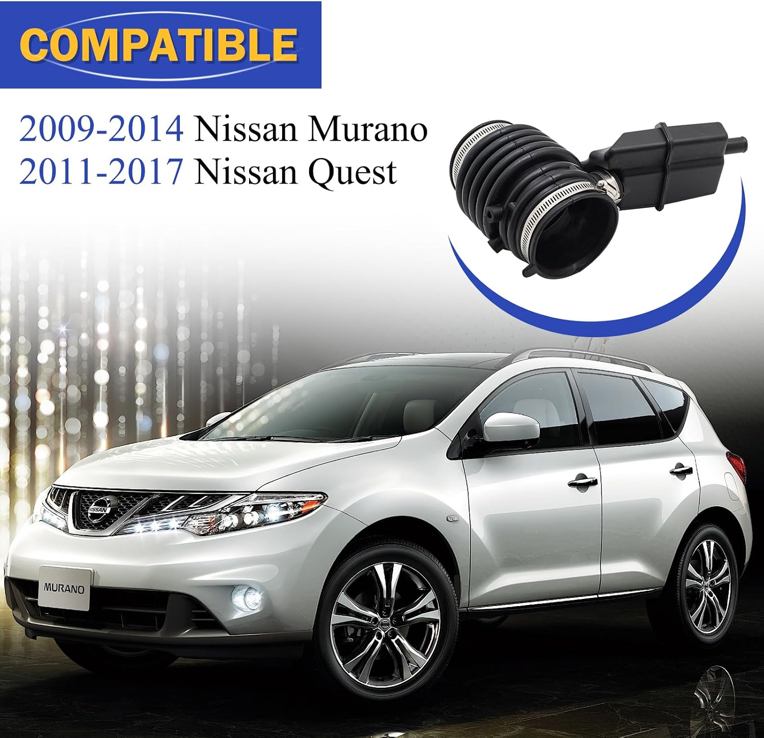 16576-1AA0A Air Cleaner Intake Hose Tube Intake Boot for 2009-2014 Nissan Murano 2011-2017 Nissan Quest 16576-1AA1A 696-039