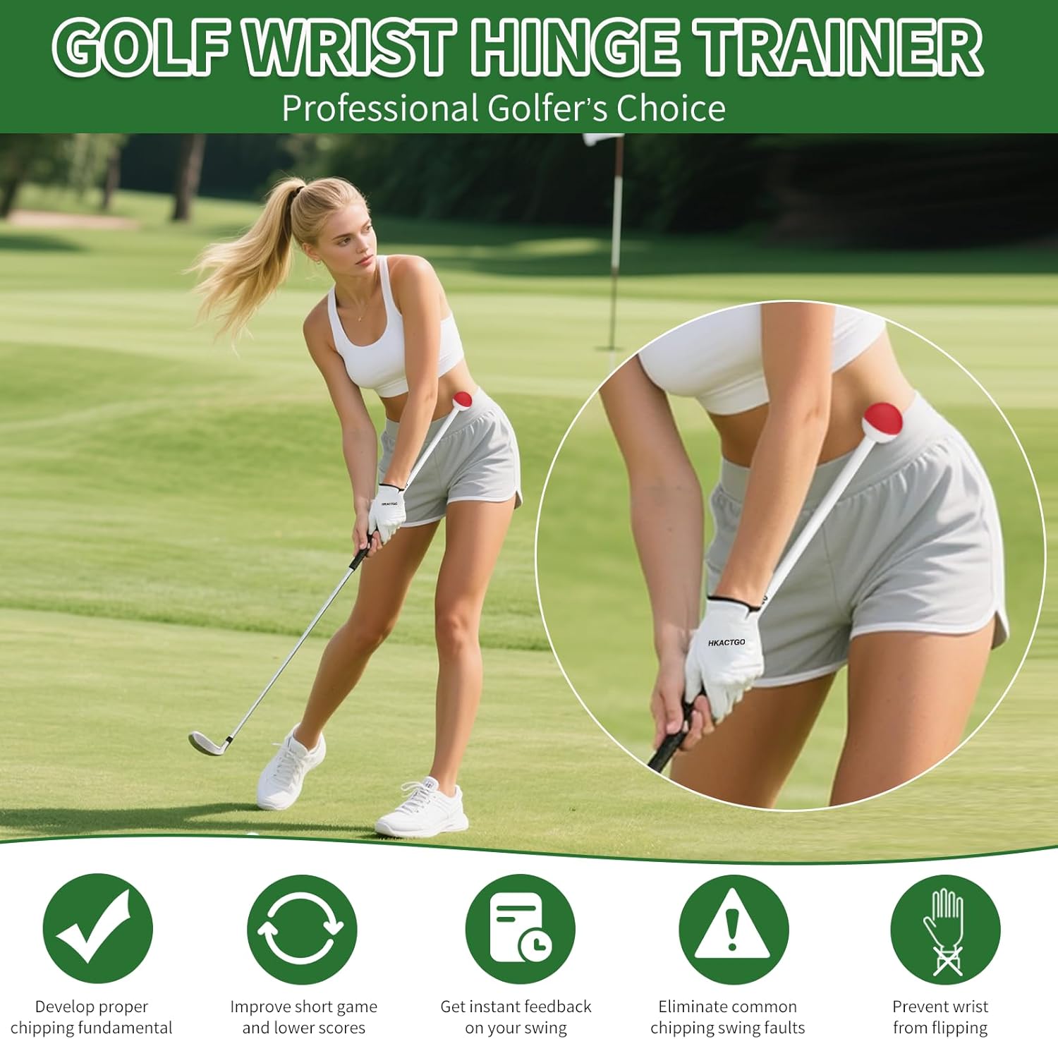 Rib Stick,Golf Training Swing Aid,Golf Training Aid,Chipping Training Aid,Golf Alignment Sticks,Rotation and Golf Wrist Hinge Trainer Fits Mens, Womens,Kids/Junior Clubs,White