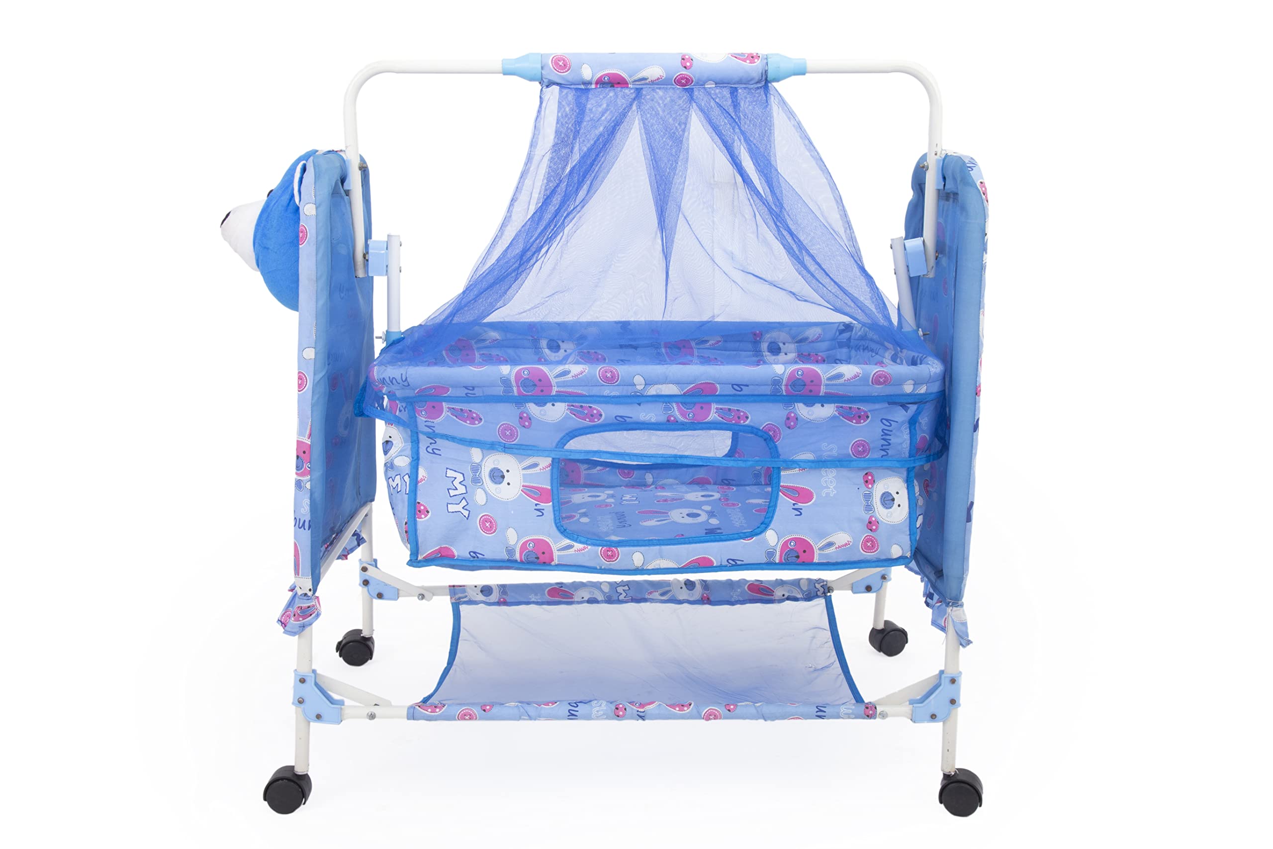 BABYBLESSING Baby Cradle with Swing and Mosquito Net | with Swing Lock | Foldable | Sturdy and Safe | Durable | with Mosquito Net & Pillow | Jhulla | Baby Swing | 0-15 Months | Blue