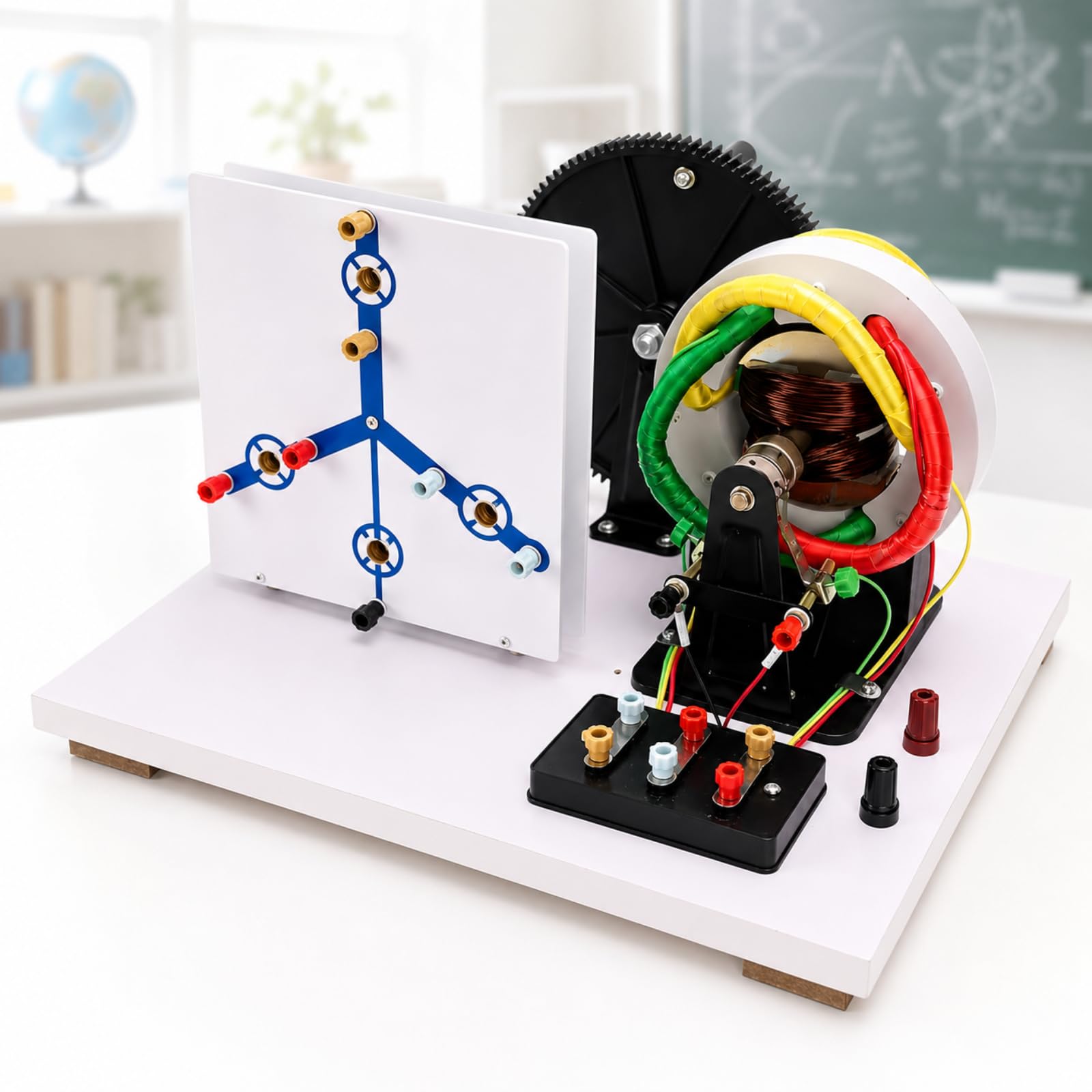 Modelo De Generador Trifásico De Ca/CC Accionado Manualmente, Material Didáctico Físico con Estructura Funcional Visible para Aulas De Física Y Laboratorios De Ciencias