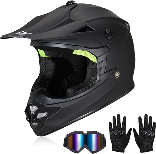 Miniatura 8 de cascos para niños y jóvenes de bicicleta todoterreno, motocross, ATV, BMX, MX, bicicleta todoterreno, casco de motocicleta J-01 con gafas y guantes