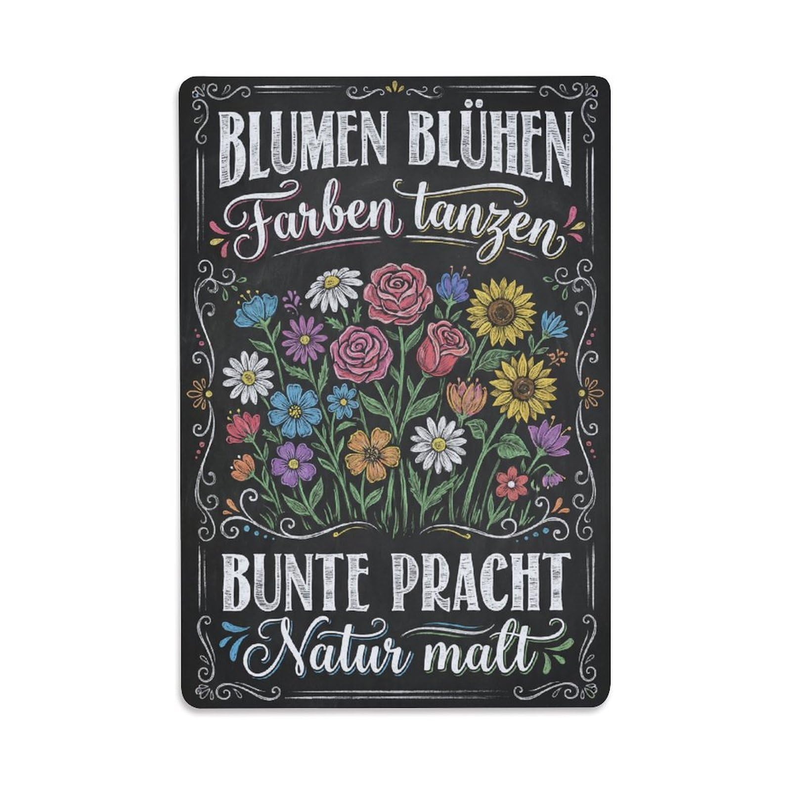 Vintage Funny Garden Chalk Flowers Blooming Metal Tin Sign