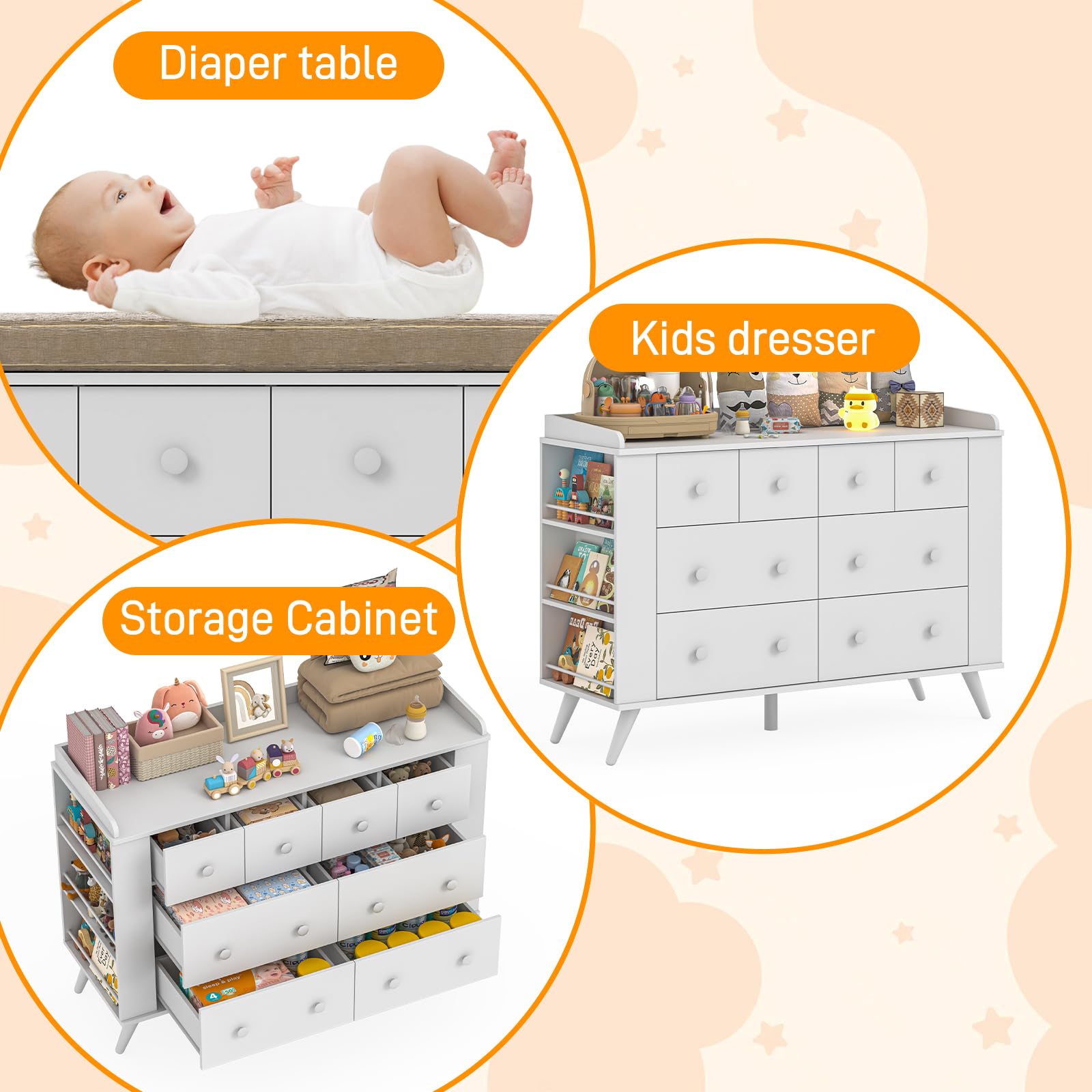 Amazon.com : Vabches Kids Dresser Cabinet with 8 Drawers, Changing Table for Nursery, White Chest of Drawers with Open Shelving, Baby Dresser, Kids Bedroom Furniture, Nightstand for Child' s Room, White : Baby Amazon.com : Vabches Kids Dresser Cabinet with 8 Drawers, Changing Table for Nursery, White Chest of Drawers with Open Shelving, Baby Dresser, Kids Bedroom Furniture, Nightstand for Child' s Room, White : Baby
