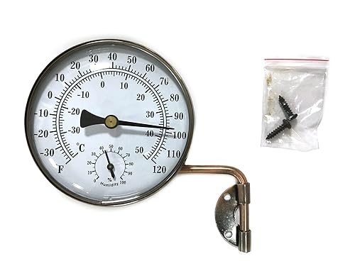 MEASURETOOL - Termómetrohigrómetro giratorio de latón, termómetro para exteriores, termómetro analógico con humedad (4 pulgadas)