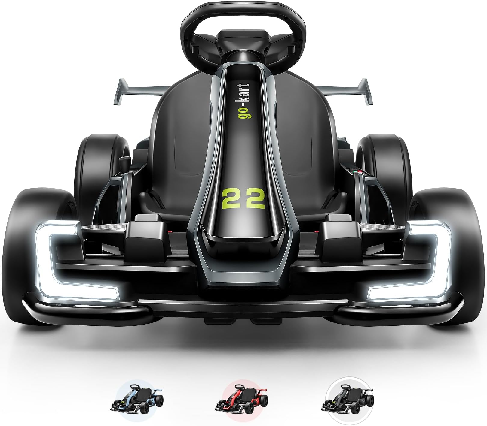 Hikole 24V Electric Go Kart for Kids Ages 6-12-14, 300W Power Go Cart with Extendable Seat, Sport/Drift Modes, 4 Speeds, 8.5 MPH, EVA Tires, LED Lights, Music, Ideal Gift for Boys Girls, Black