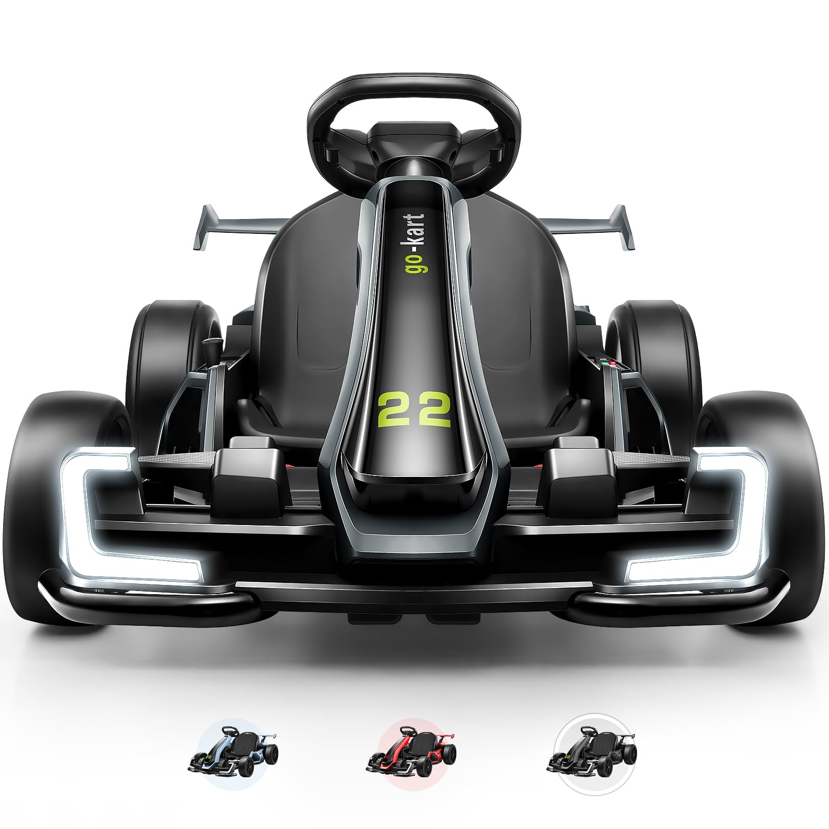 Hikole Go Kart for Kids Age 6-12, 24V Electric Drift Kart Car with Adjustable Seat, Speeds, 8.5MPH, Bright LED Lights, 300W Powerful Motor, 24 Volt Ride on Crazy Cart, Black