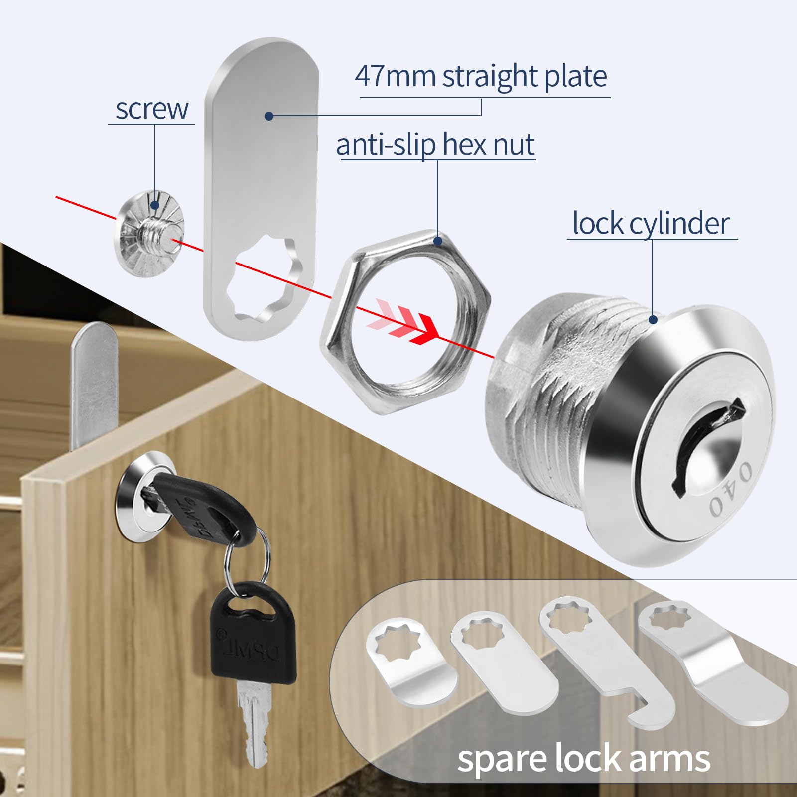 Cam Locks with Keys - 5 Replacement Lock Plates -4 Cam Locks with Keys - 5 Replacement Lock Plates -4