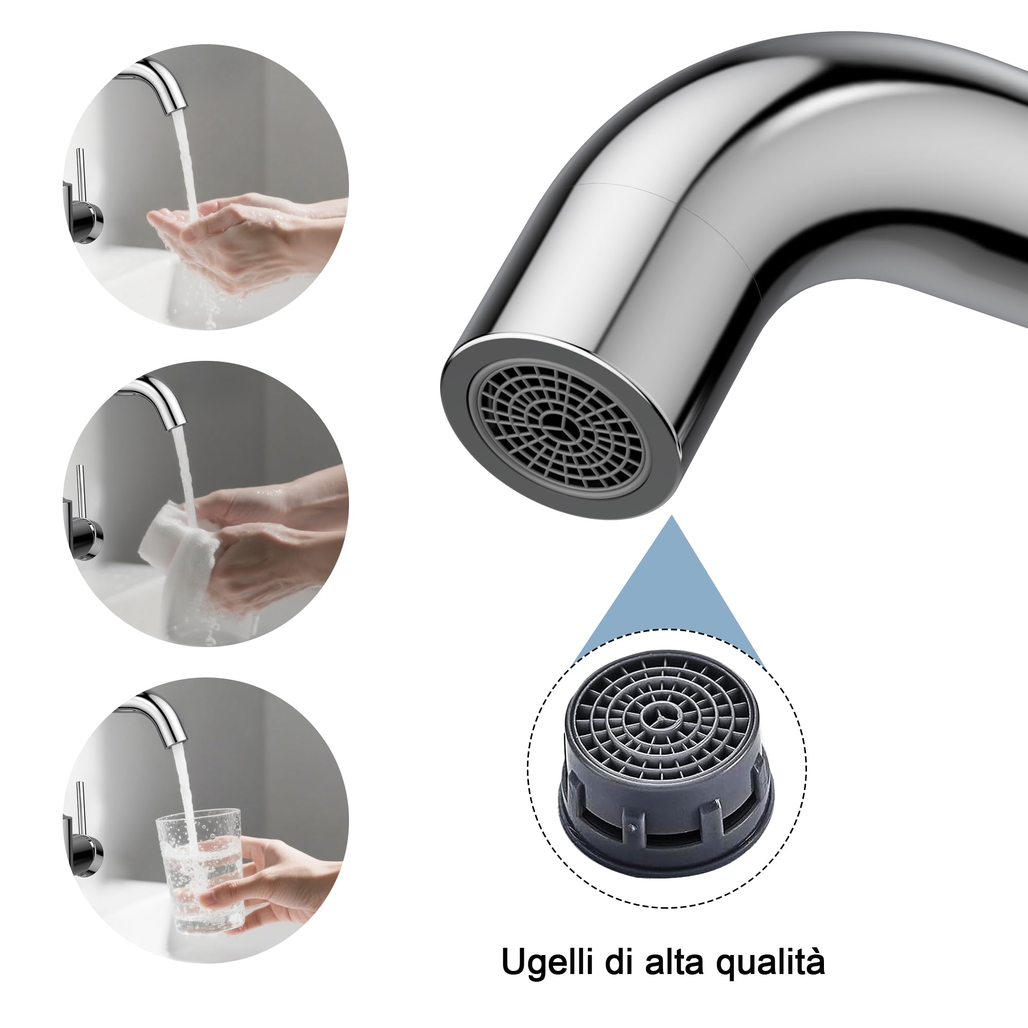 Rubinetto Bagno Lavabo Girevole a 360°, Rubinetto per Lavabo Caldo e Freddo Regolabile, Rubinetto per Bagno Monocomando, Rubinetto in Acciaio Inossidabile, Facile Installazione, Cromo