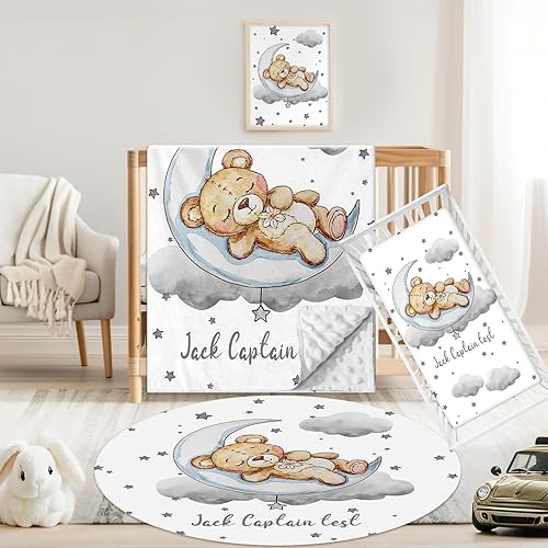 Juego de ropa de cama personalizado para cuna de bebé, 3 piezas, juegos de cuna de bebé con nombre personalizado para niños y niñas, juego de ropa