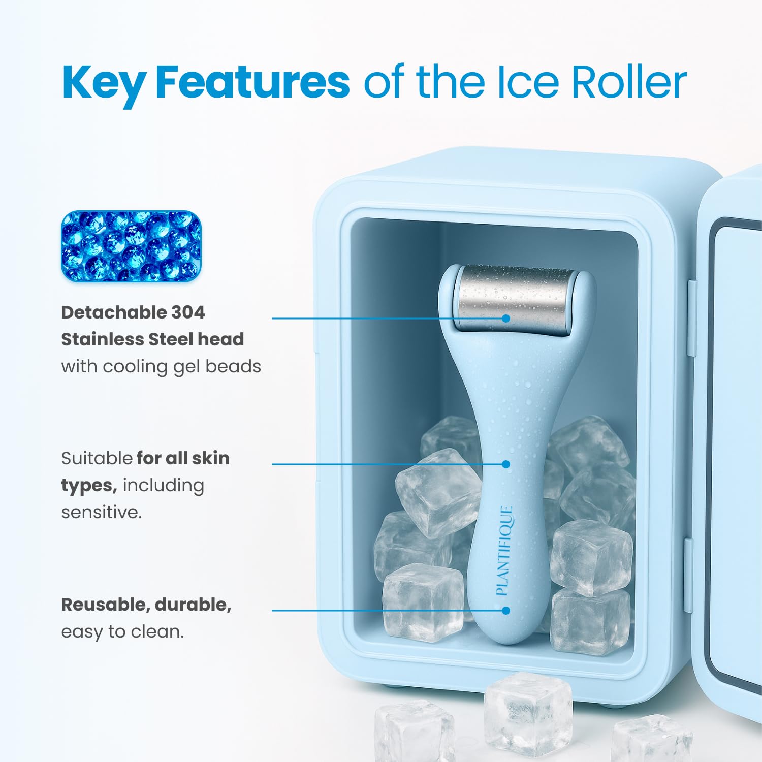 PLANTIFIQUE Chin Strap for Face Contouring - Reusable V Line Ice Silk Fabric Mask - Facial Ice Roller and Stainless Steel Gua Sha Set - Cryotherapy Skin Care Massage Tools
