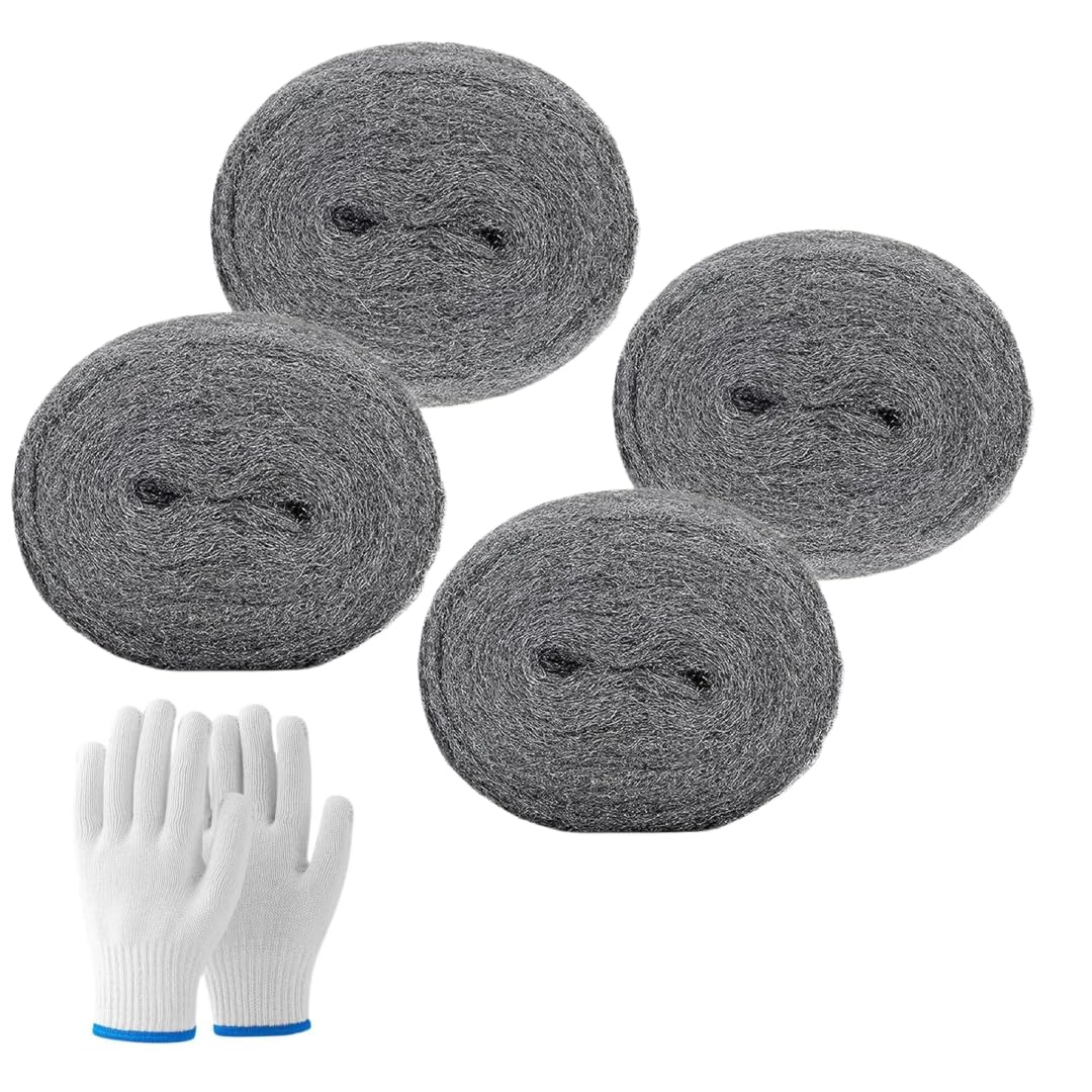 Steel Wool with Work Gloves, Hardware Cloth, 0000 Coarse Wire Wool Gaps Blocker, Hole DIY Fill Fabric Kit Can Stop Rats