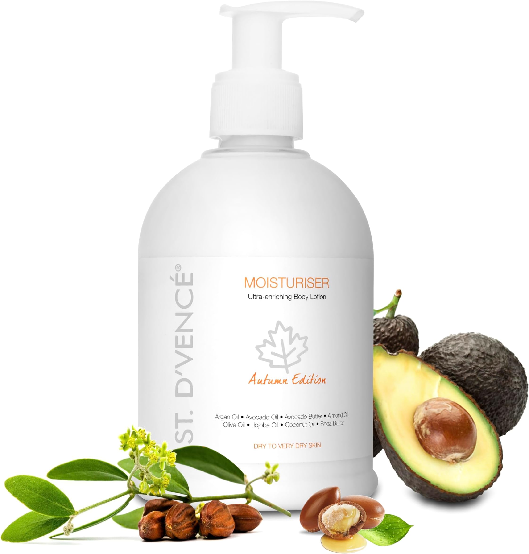ST. D'VENCE Bordelais Autumn Moisturiser Body Lotion for Dry Skin Women & Men | Argan, Olive & Jojoba Oil Body Lotion for Winter | Deep Moisturizer Cream Body Butter for Very Dry Skinโ 300 ml